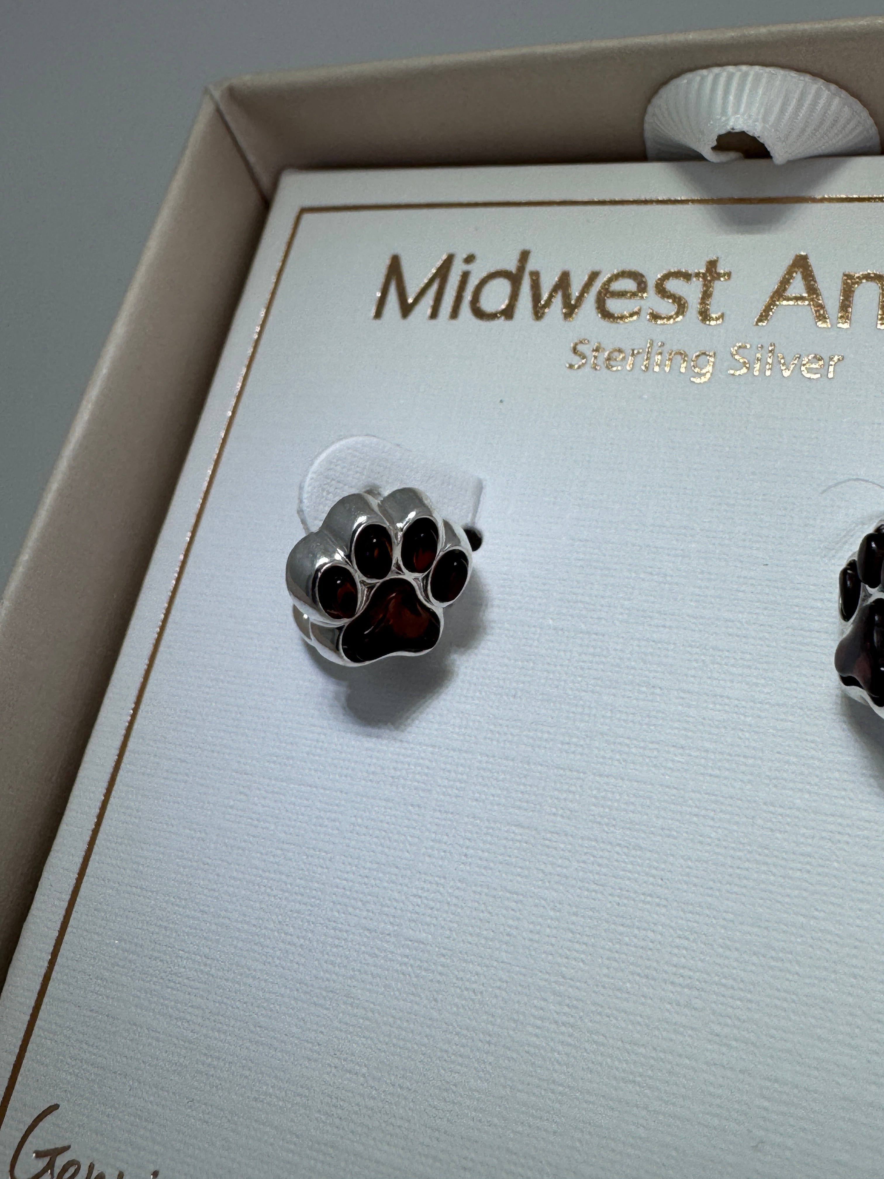 Sterling Silver Baltic Amber Dog Paw Earrings with English Lock | Handmade in Poland – Cognac or Green