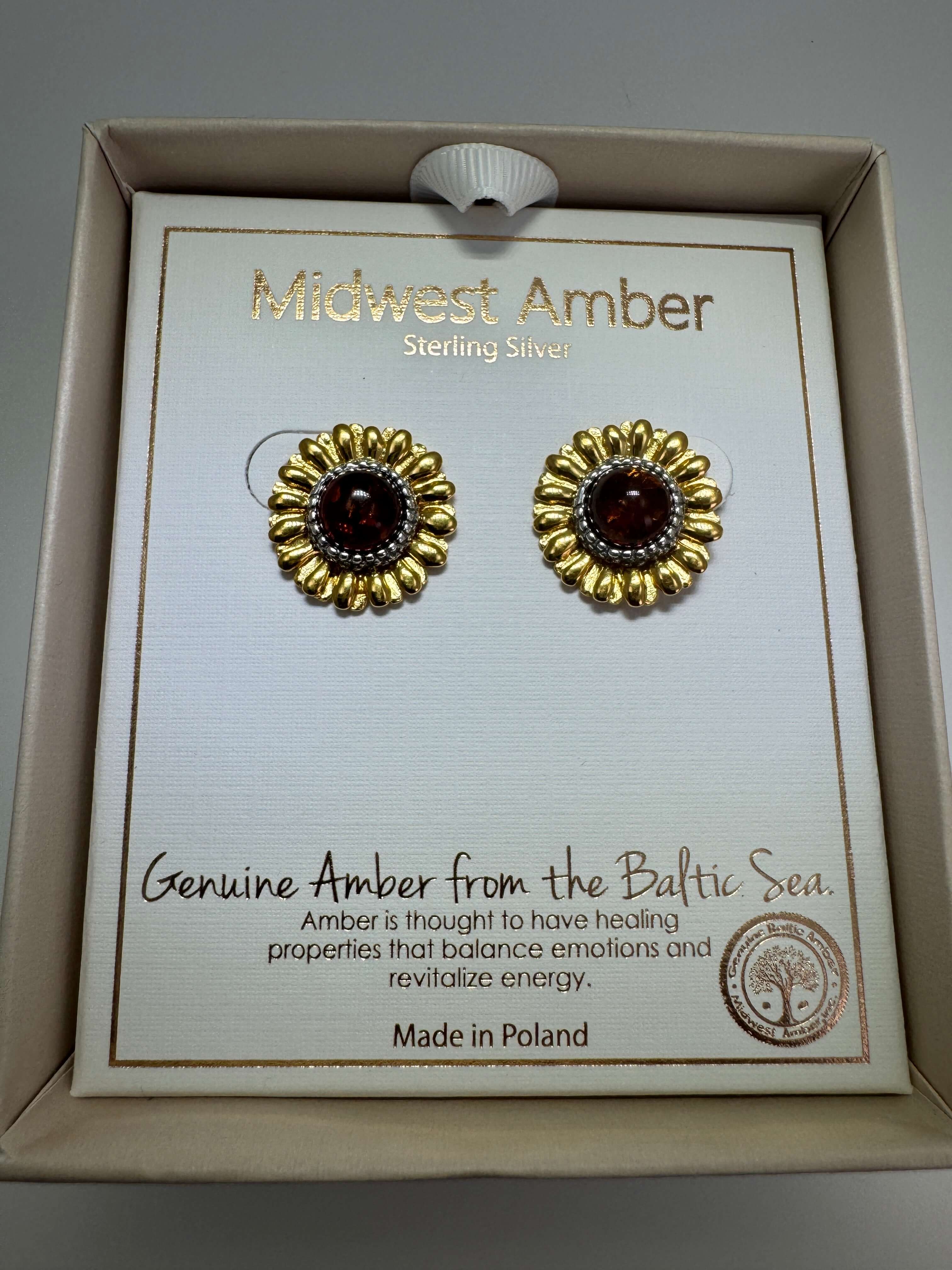 Handmade Sterling Silver Baltic Amber Sunflower Earrings – Pick Your Style - Leverback, English Lock or Post - Matching Set Available