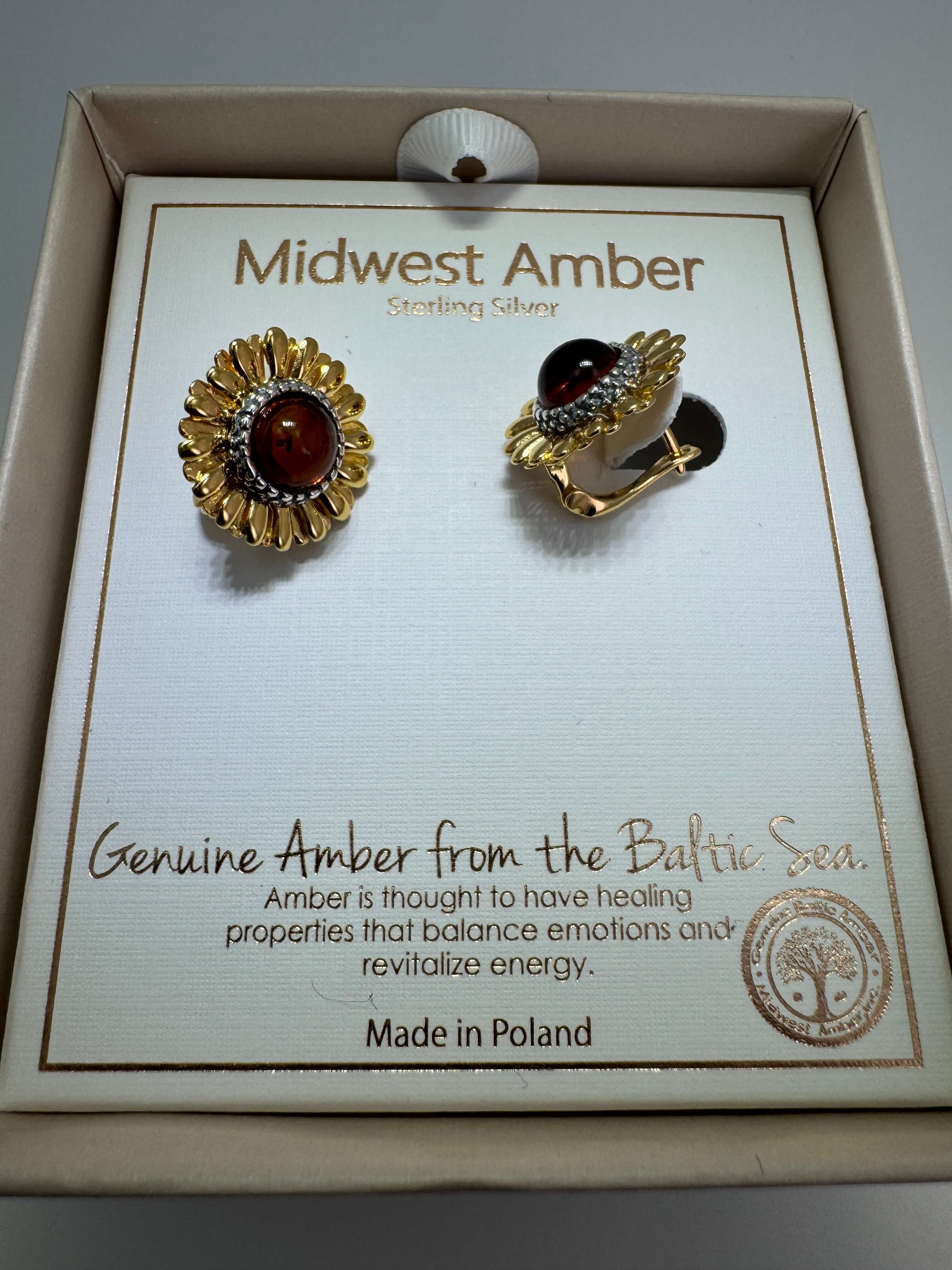 Handmade Sterling Silver Baltic Amber Sunflower Earrings – Pick Your Style - Leverback, English Lock or Post - Matching Set Available