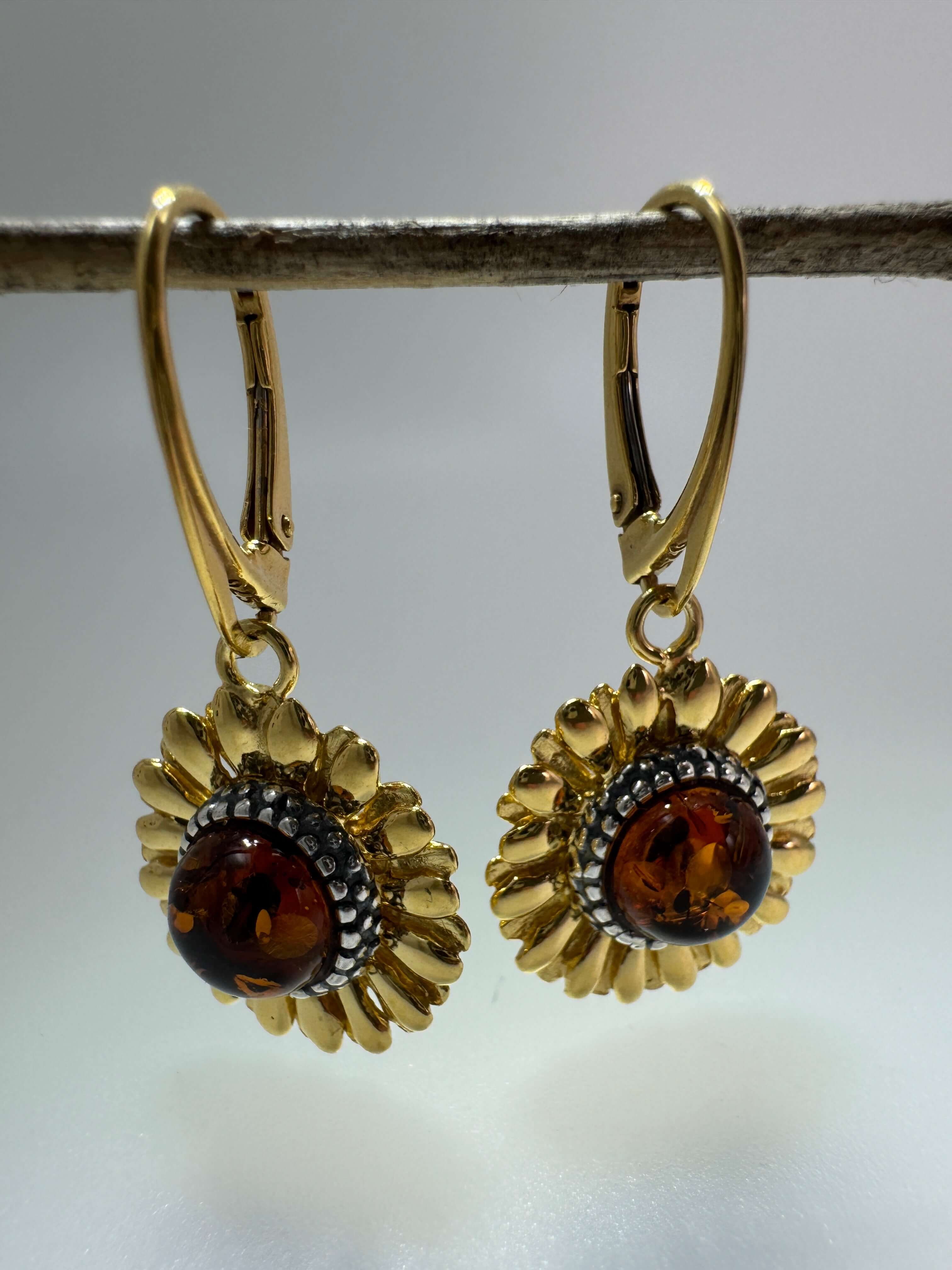 Handmade Sterling Silver Baltic Amber Sunflower Earrings – Pick Your Style - Leverback, English Lock or Post - Matching Set Available
