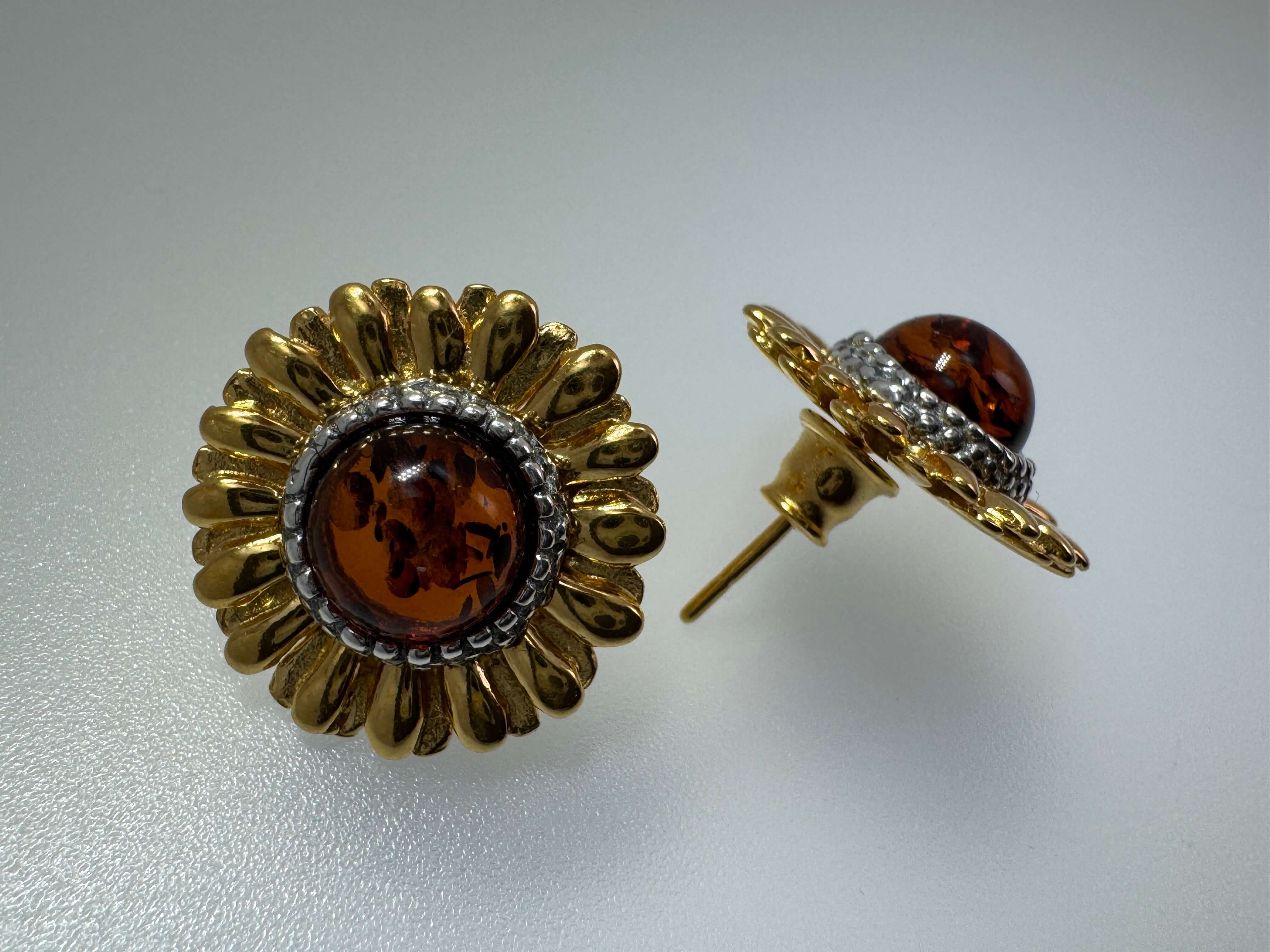 Handmade Sterling Silver Baltic Amber Sunflower Earrings – Pick Your Style - Leverback, English Lock or Post - Matching Set Available