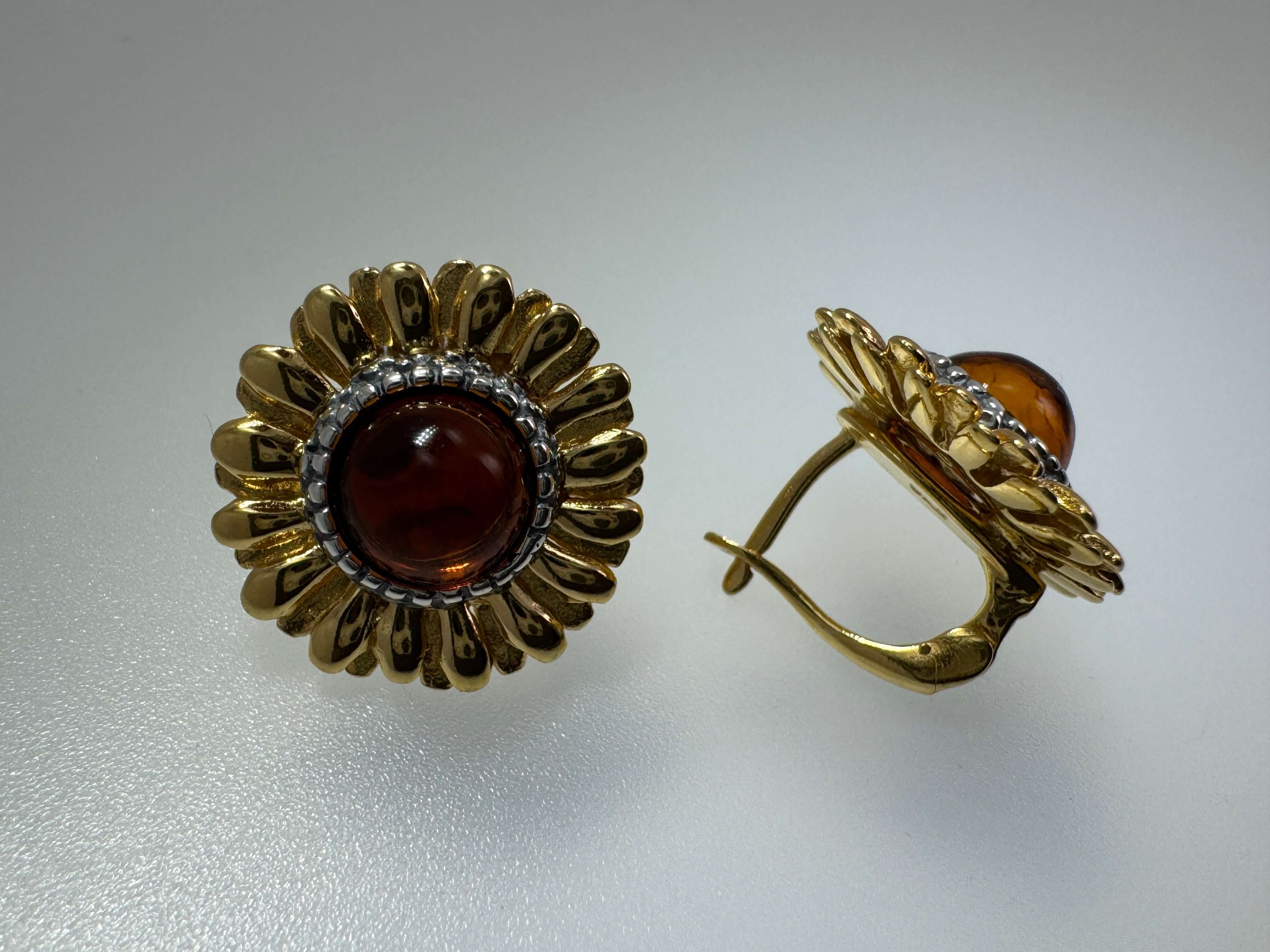 Handmade Sterling Silver Baltic Amber Sunflower Earrings – Pick Your Style - Leverback, English Lock or Post - Matching Set Available