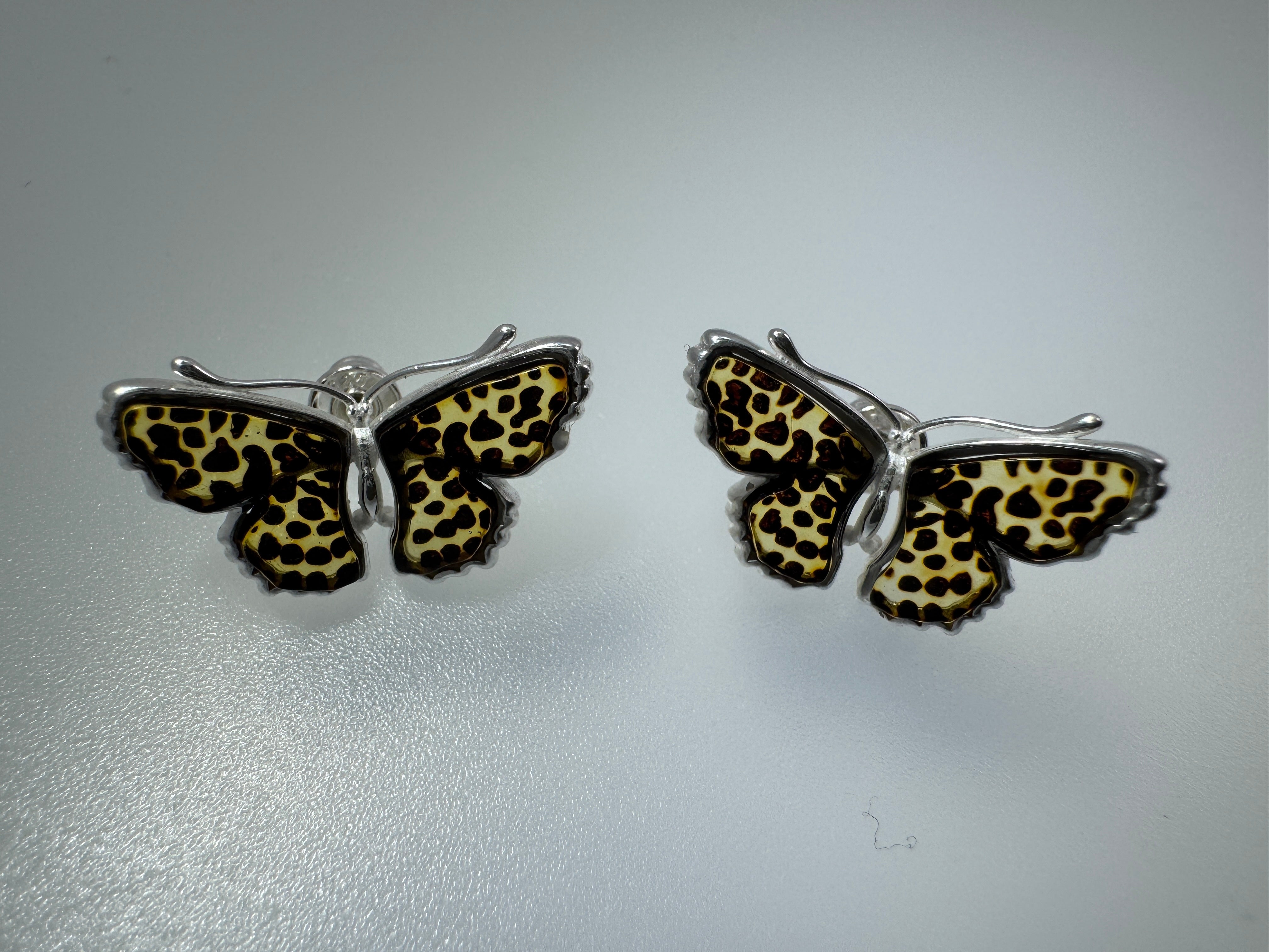 Handcrafted Baltic Amber Butterfly Earrings in Sterling Silver | Secure Post Style | Hand Carved in Poland