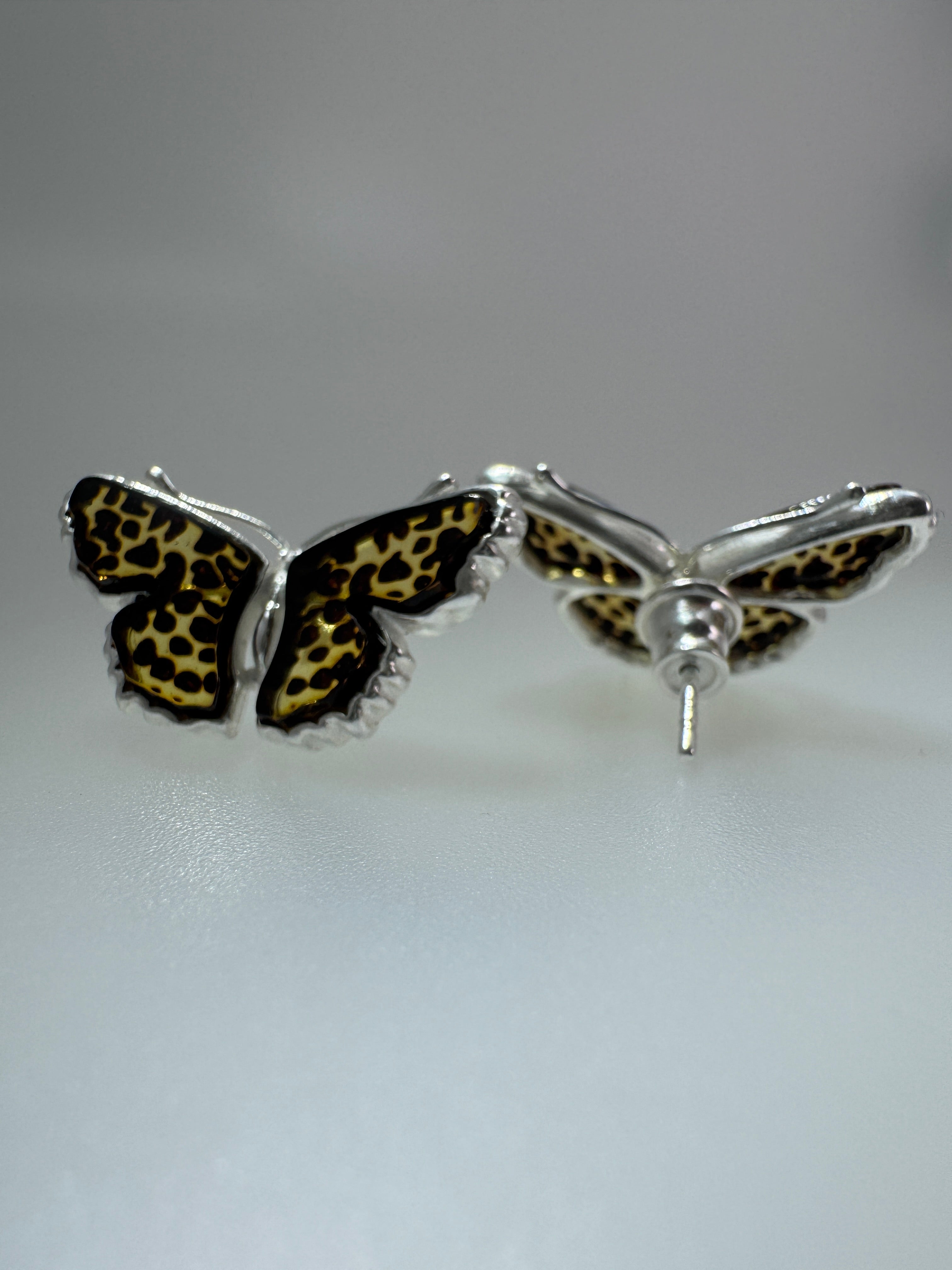 Handcrafted Baltic Amber Butterfly Earrings in Sterling Silver | Secure Post Style | Hand Carved in Poland
