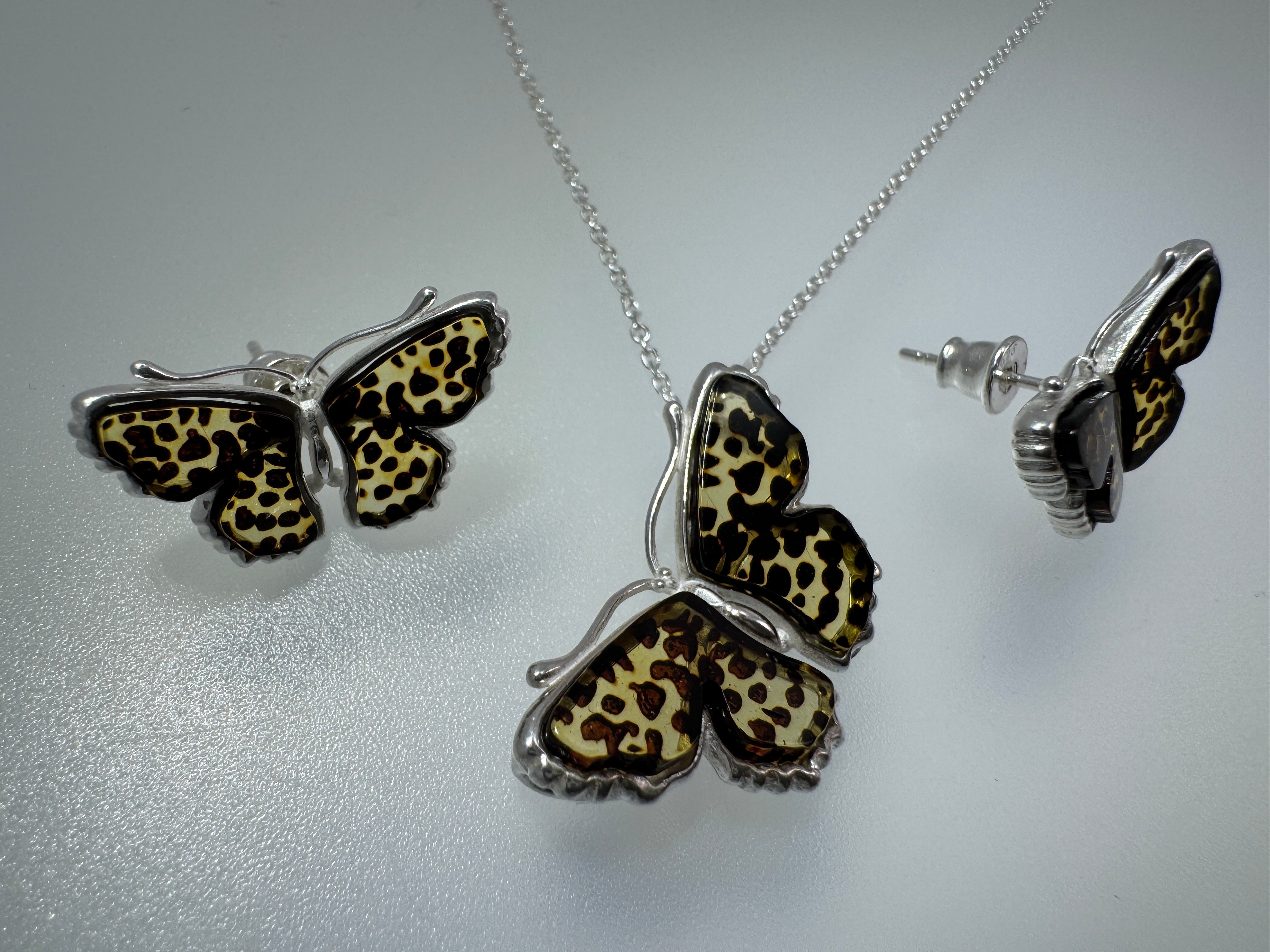 Handcrafted Baltic Amber Butterfly Earrings in Sterling Silver | Secure Post Style | Hand Carved in Poland