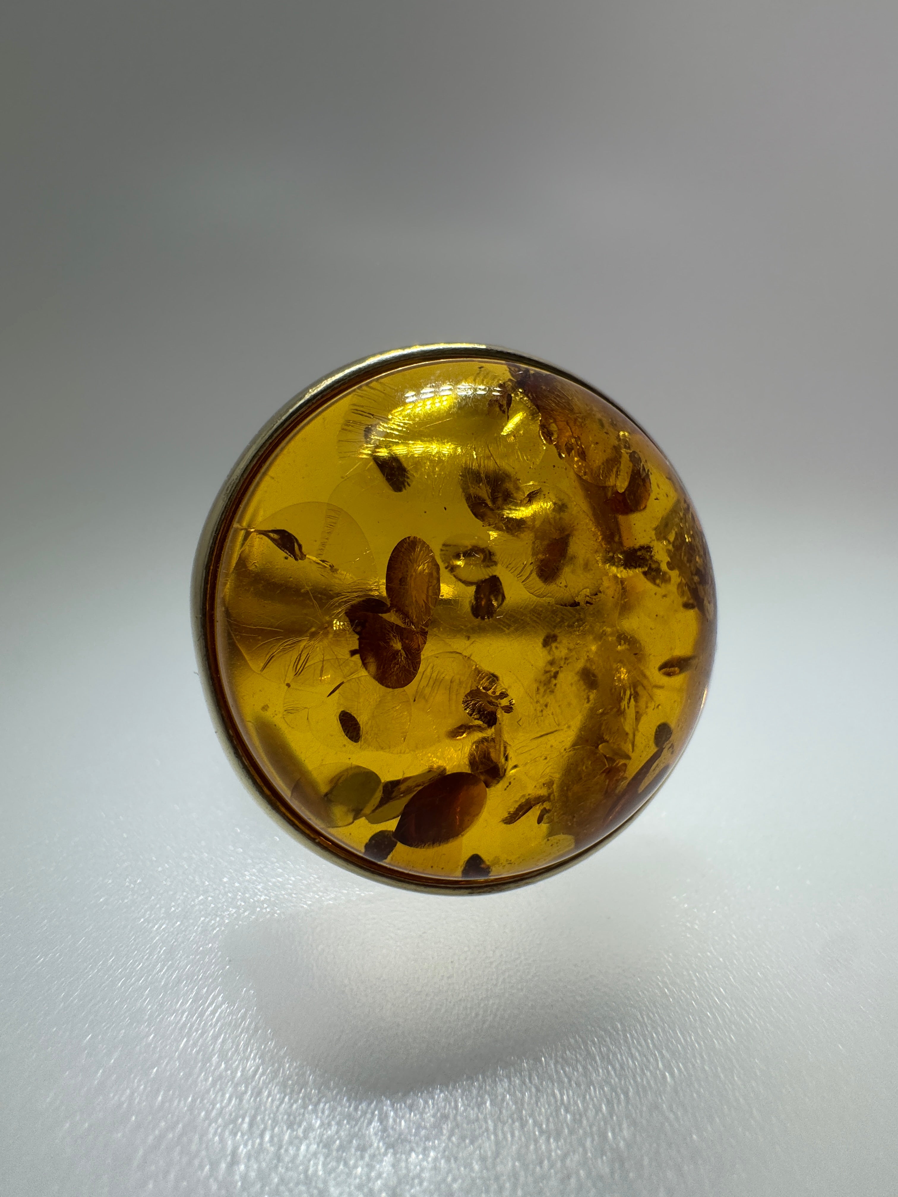 Open Shank Adjustable Gold Plated Sterling Silver Baltic Amber Ring – Cognac Cabochon Handmade in Poland