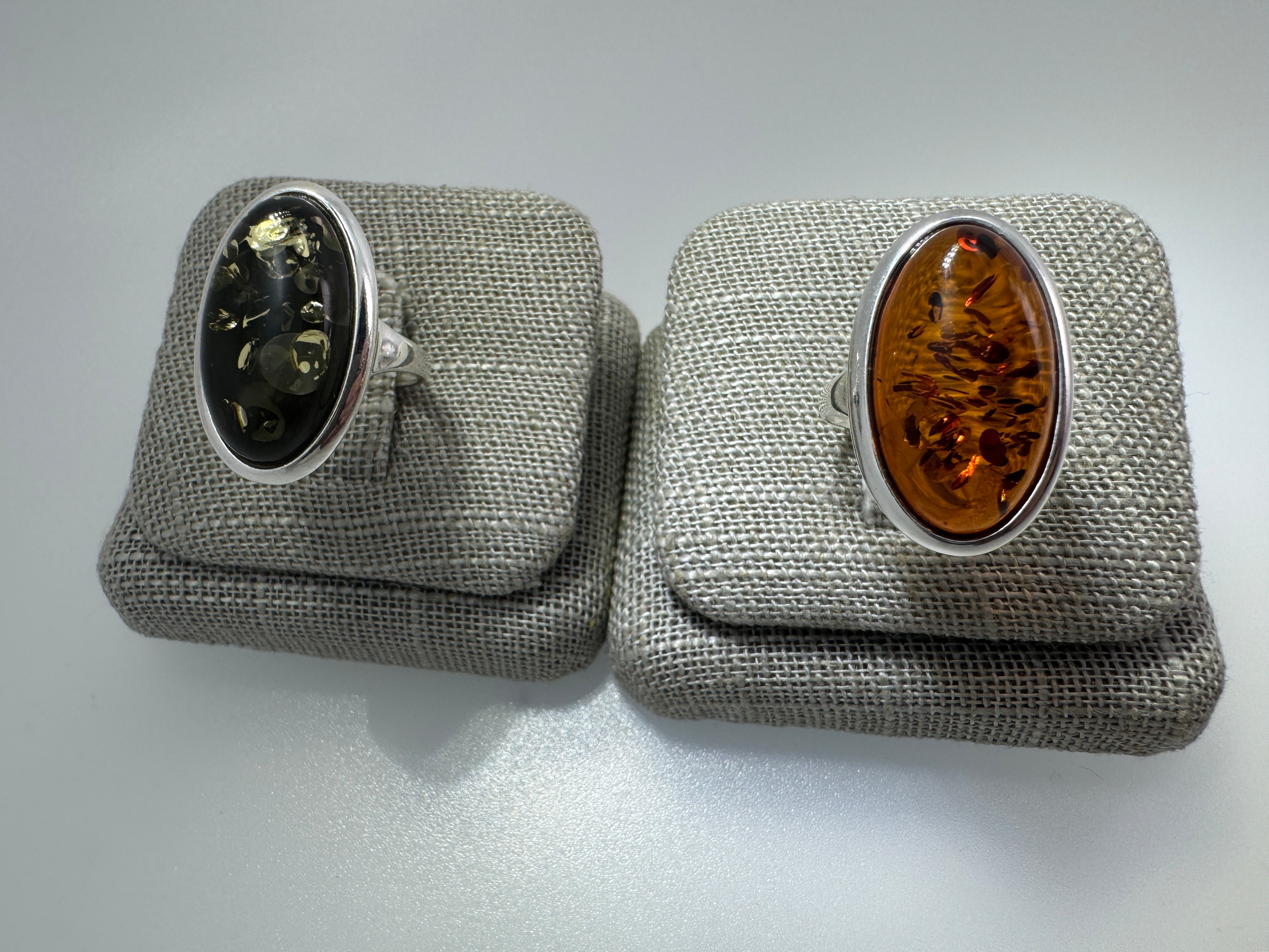 Classic Baltic Amber Ring in Sterling Silver – Oval Cabochon Honey or Green, Handmade in Poland