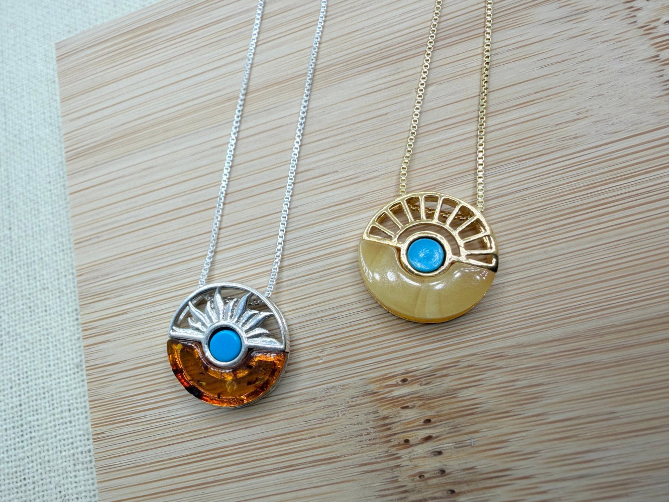 A Timeless Fusion of Cultures and Nature - Baltic amber and Turquoise Pendant on silver chain