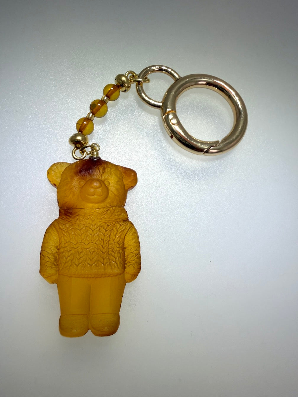 Handmade in Lithuania Genuine Baltic Amber Teddy Bear Purse Charm – Elegant Laser-Cut Accent
