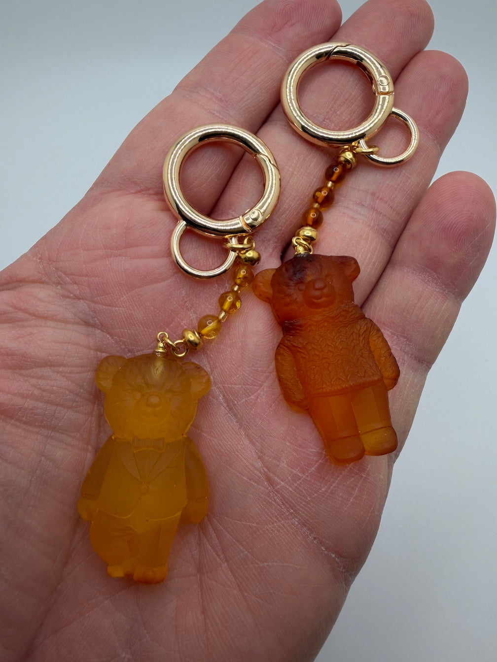 Handmade in Lithuania Genuine Baltic Amber Teddy Bear Purse Charm – Elegant Laser-Cut Accent