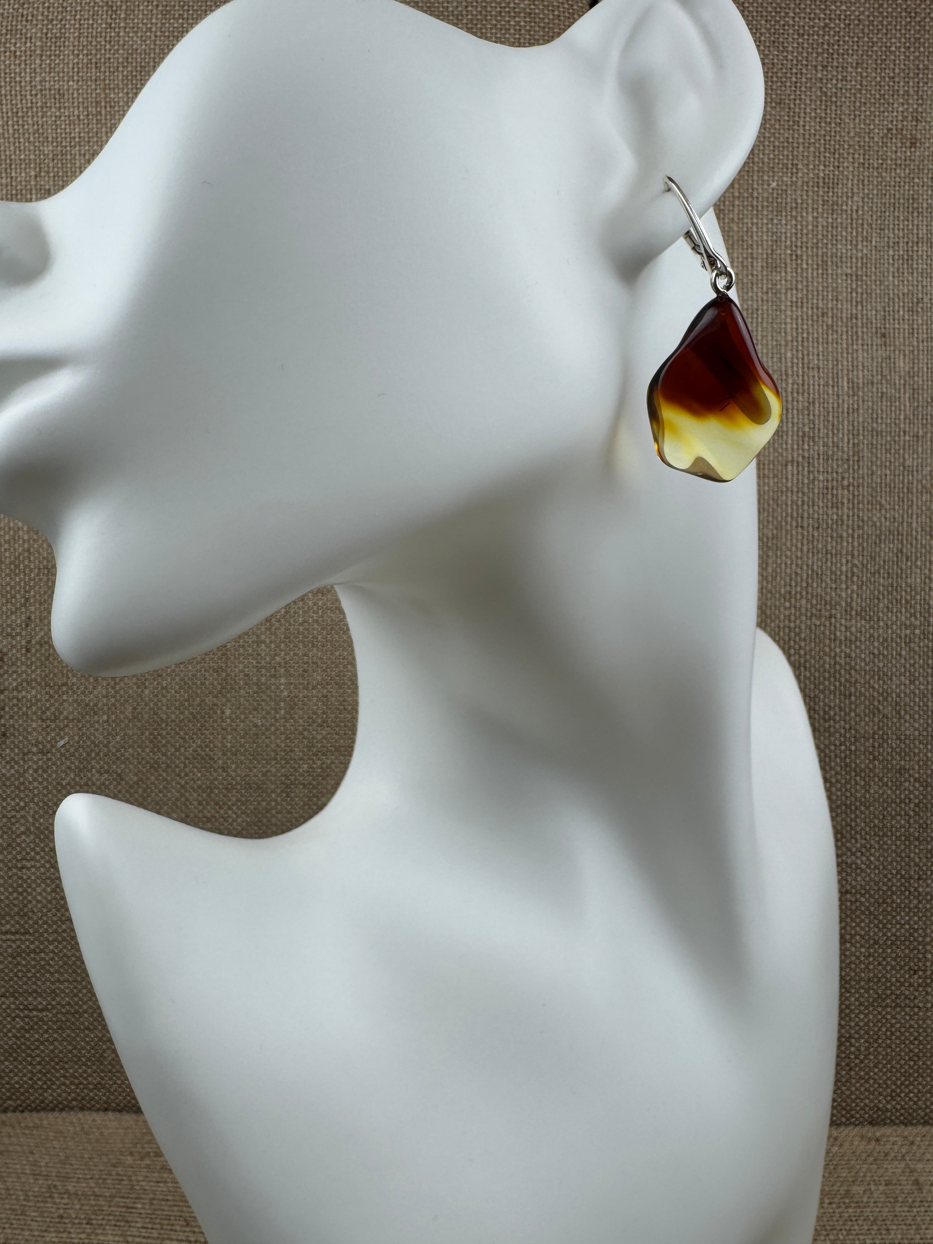 Ombre Rainbow Baltic Amber Earrings – Handmade Sterling Silver Lever Back Dangles