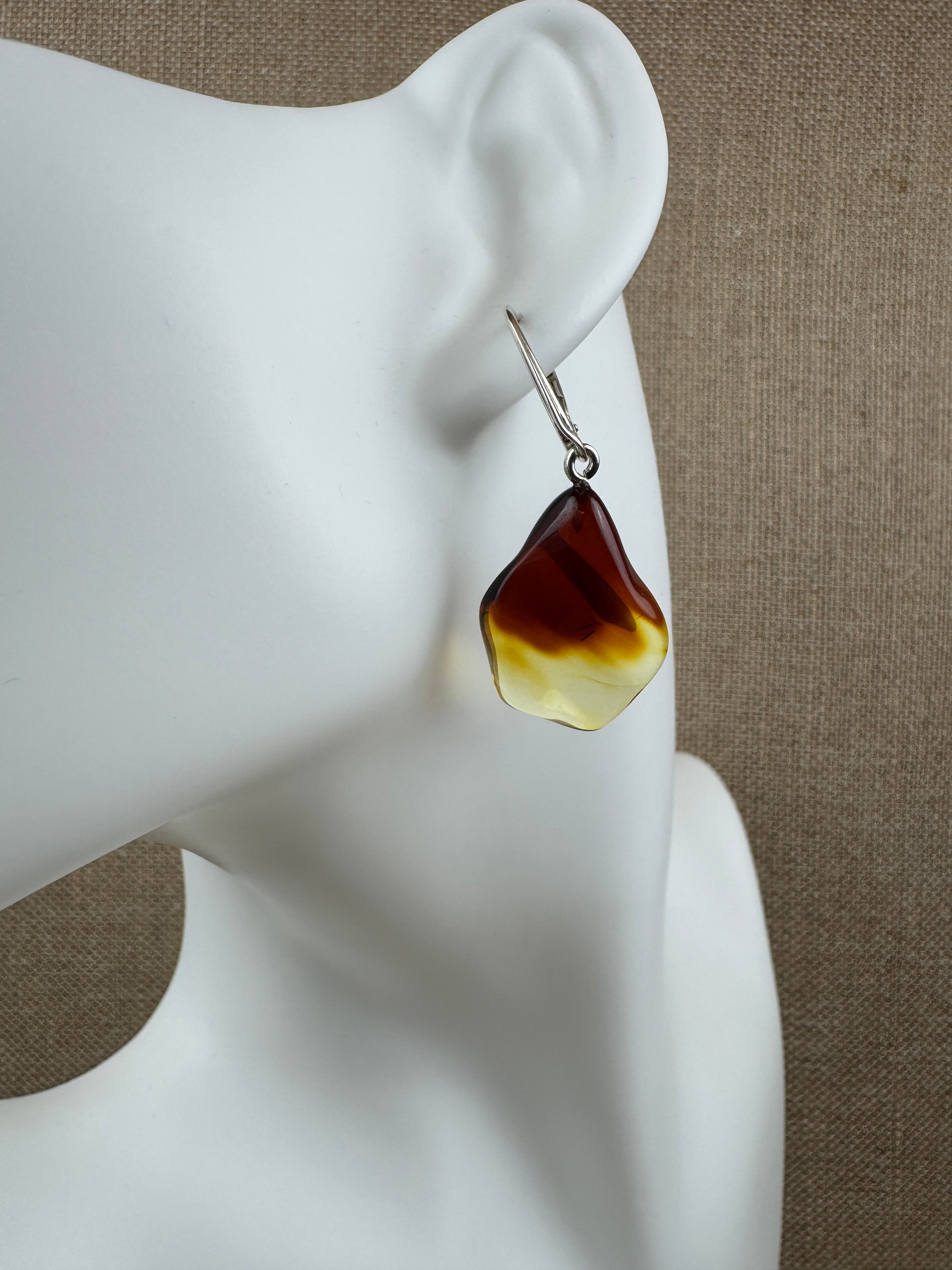 Ombre Rainbow Baltic Amber Earrings – Handmade Sterling Silver Lever Back Dangles
