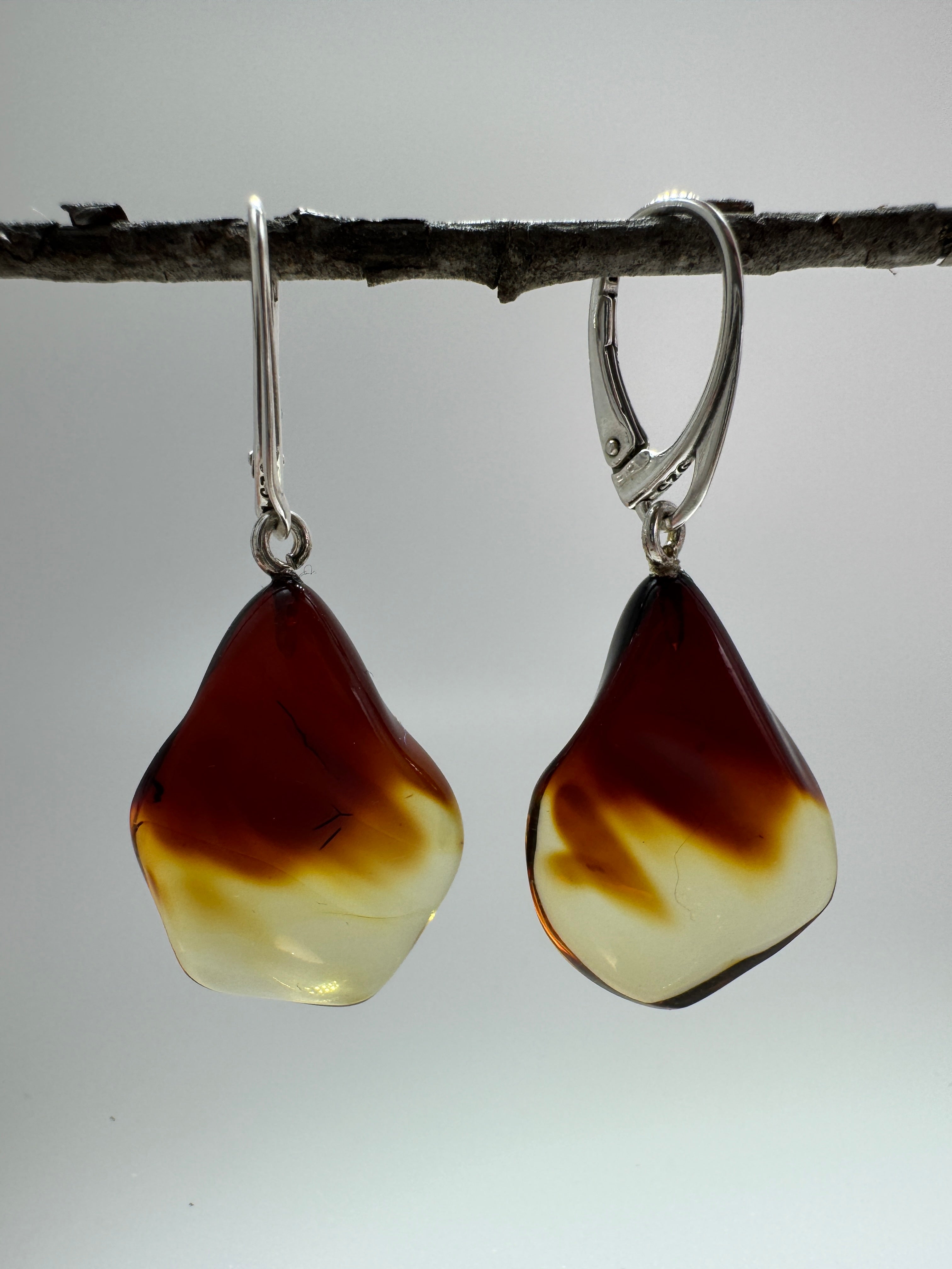 Ombre Rainbow Baltic Amber Earrings – Handmade Sterling Silver Lever Back Dangles