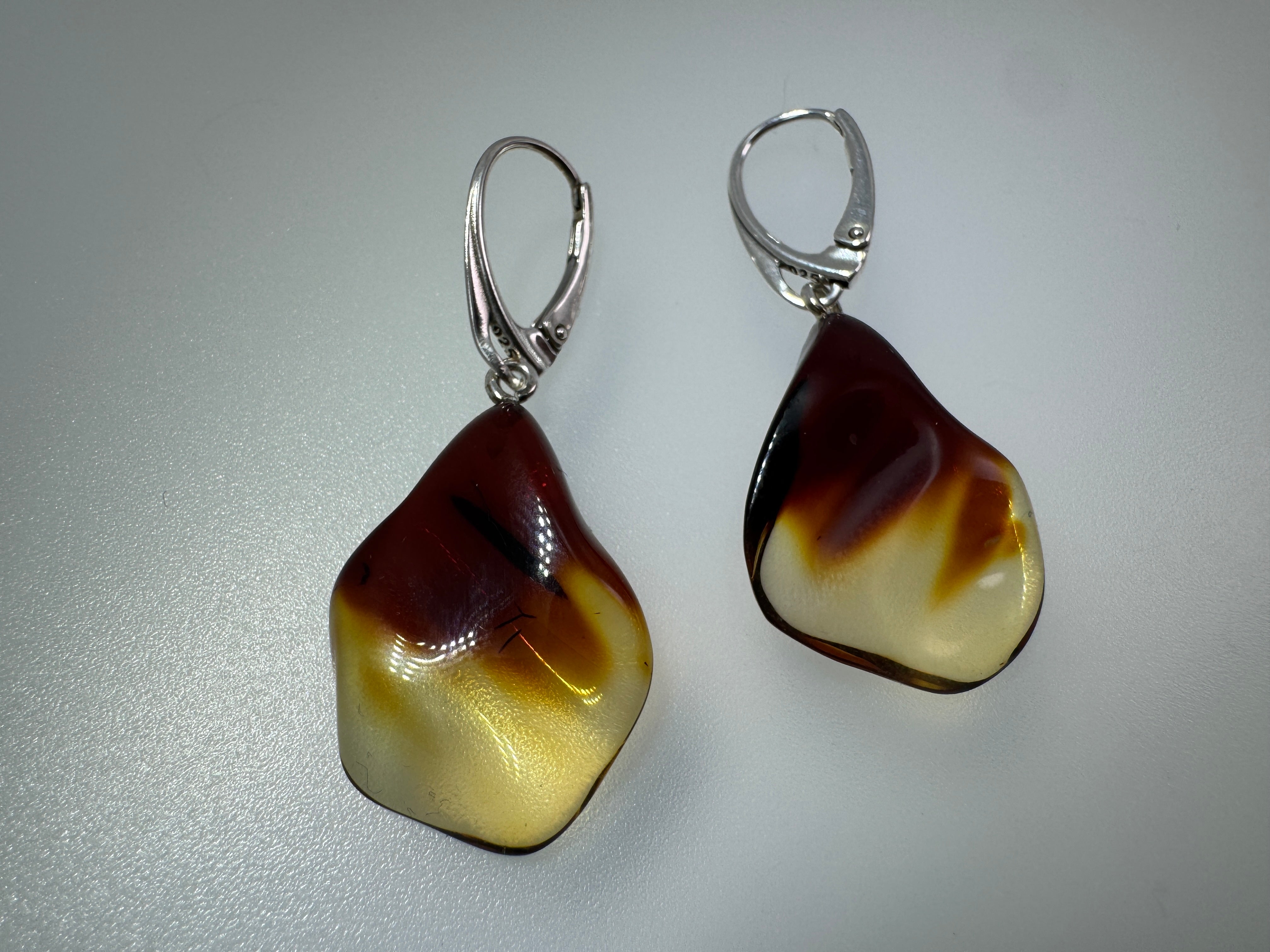 Ombre Rainbow Baltic Amber Earrings – Handmade Sterling Silver Lever Back Dangles