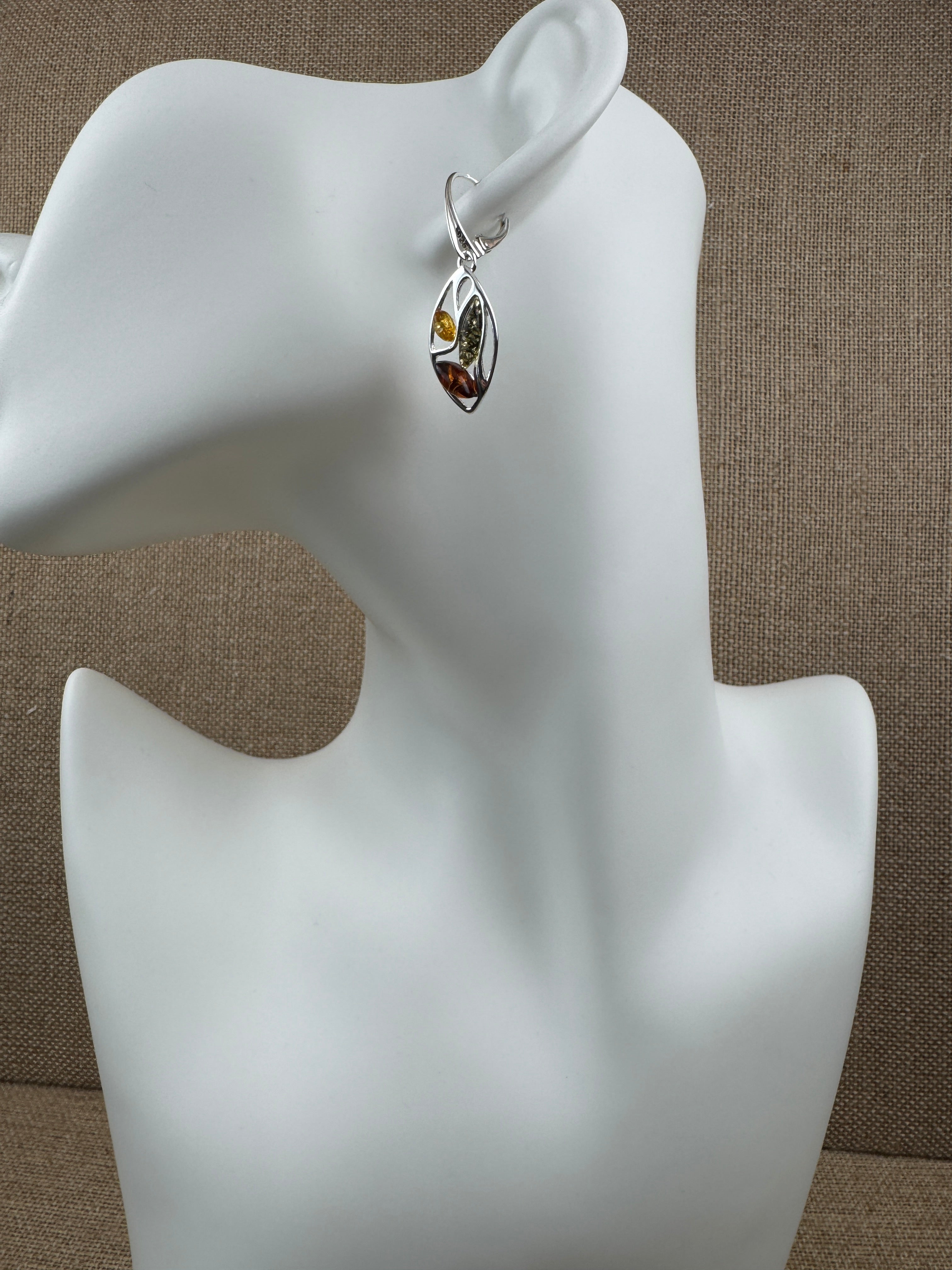 Multicolor Baltic Amber Sterling Silver Lever Back Earrings – Lemon, Green & Cognac Dangle Drops