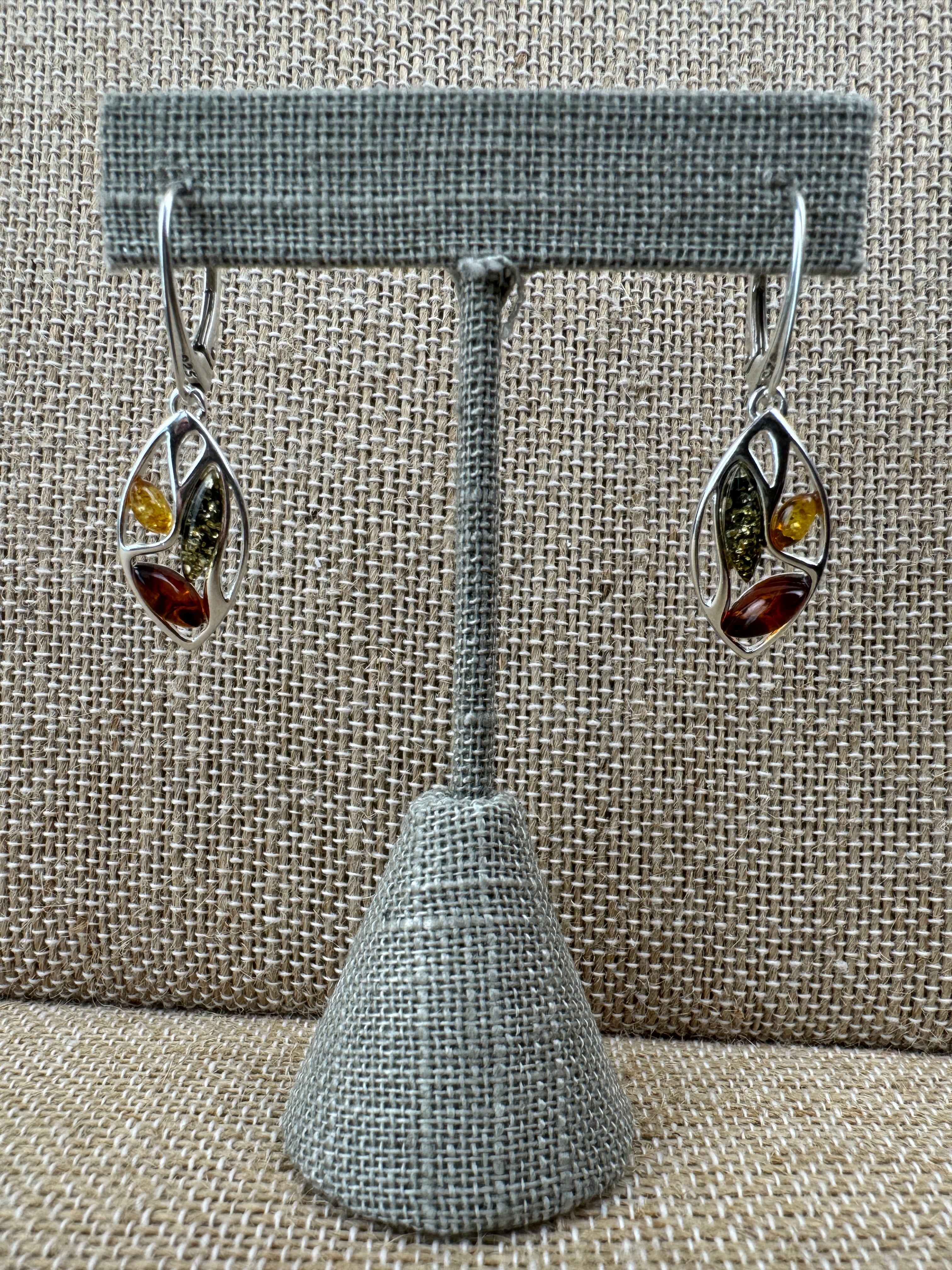 Multicolor Baltic Amber Sterling Silver Lever Back Earrings – Lemon, Green & Cognac Dangle Drops