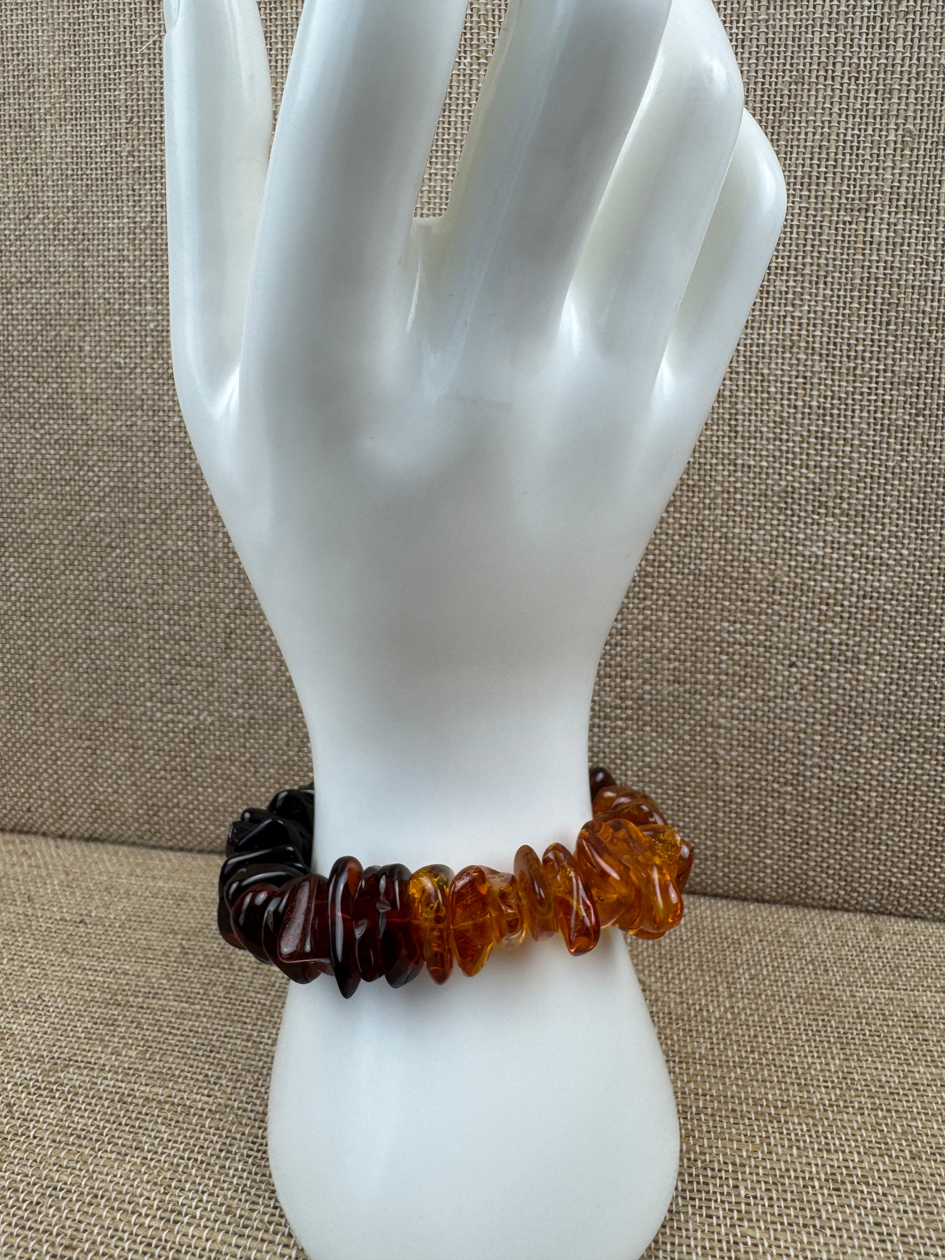 Baltic Amber Chunk Stretch Bracelet – Ombré Cherry to Lemon Cognac