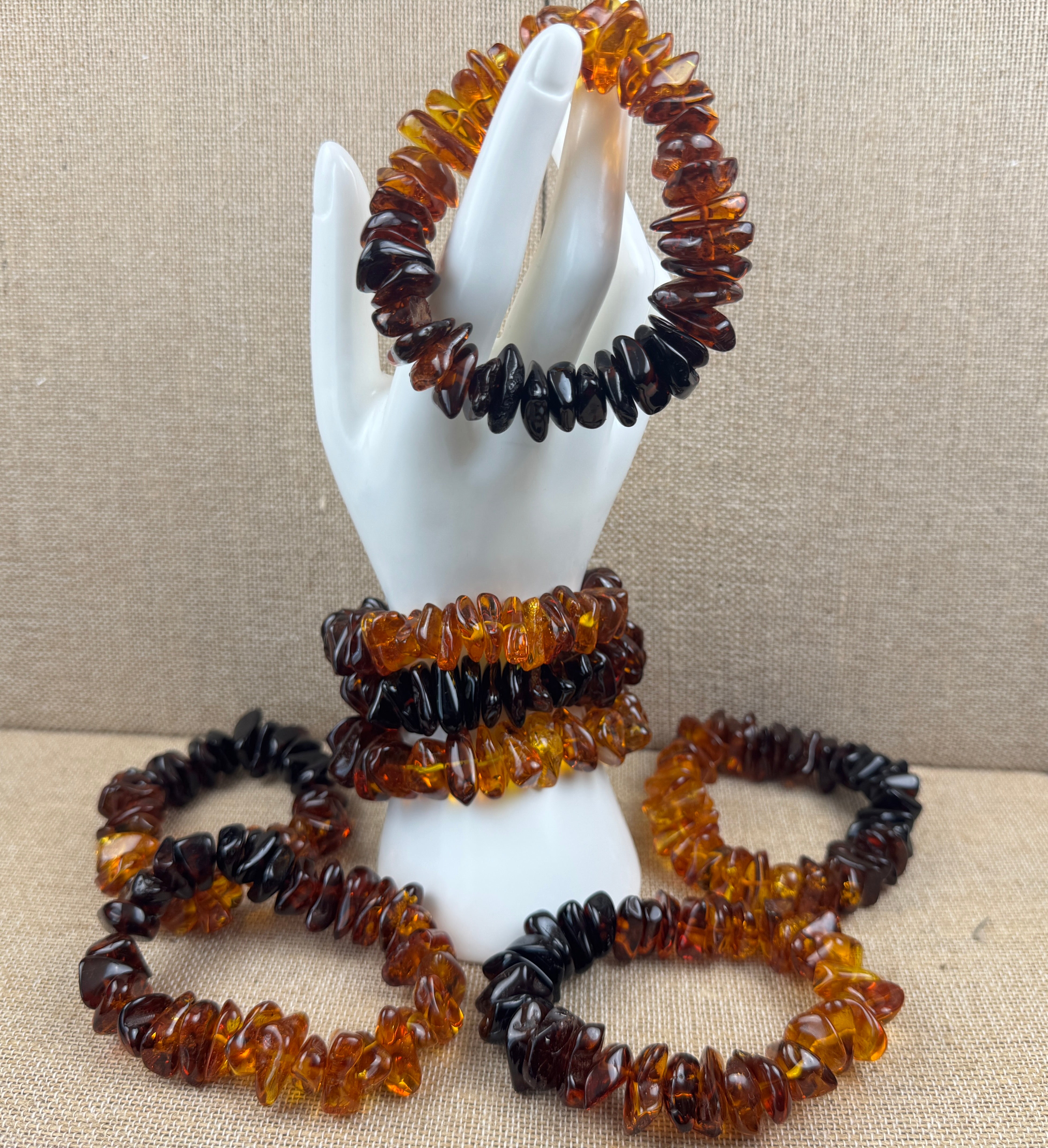 Baltic Amber Chunk Stretch Bracelet – Ombré Cherry to Lemon Cognac