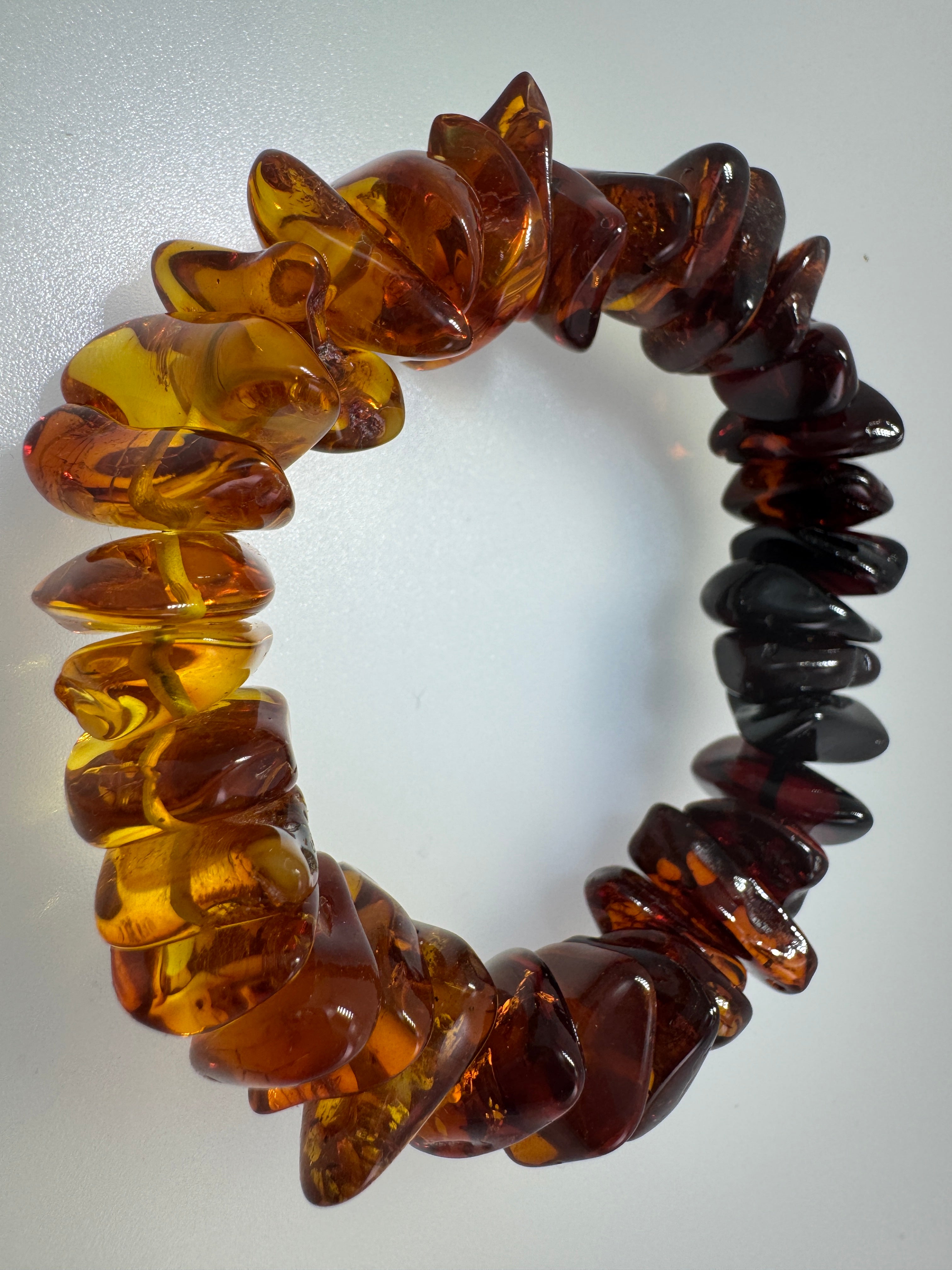 Baltic Amber Chunk Stretch Bracelet – Ombré Cherry to Lemon Cognac