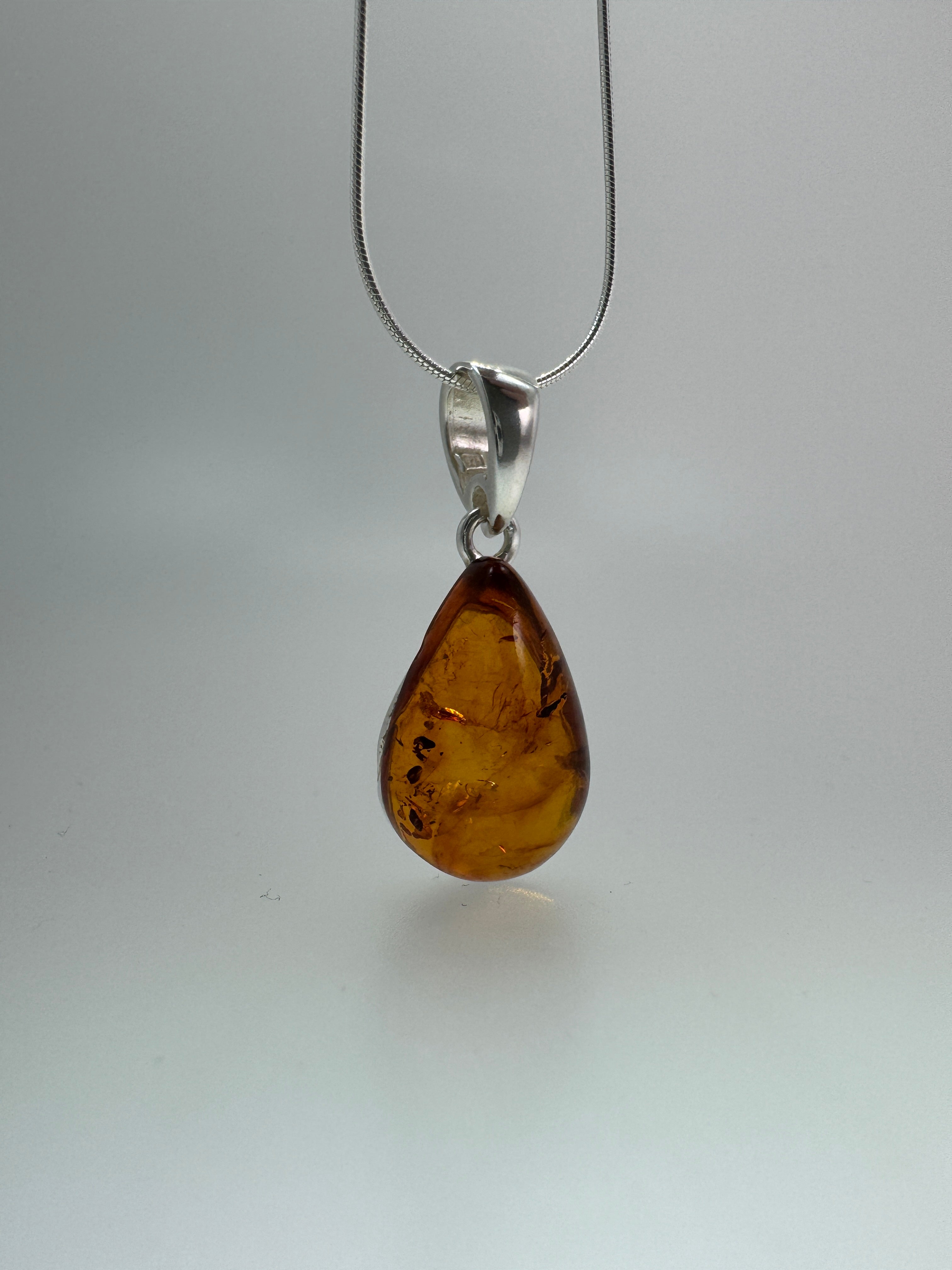Handmade Baltic Amber Teardrop Pendant Sterling Silver from Poland - Choice of Silver Chain
