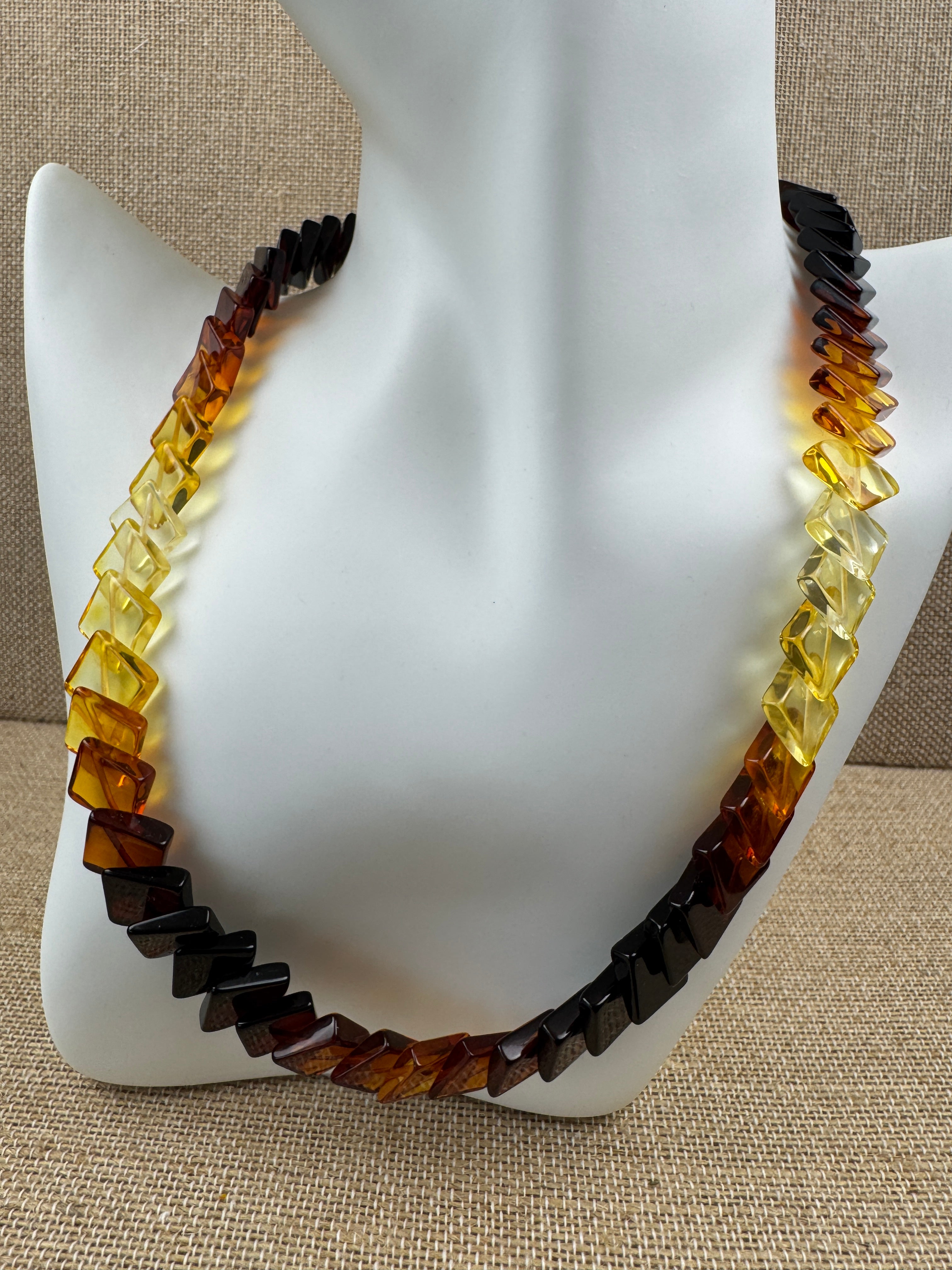Genuine Baltic Amber Ombré Square Necklace – Handmade in Lithuania - Lemon, Cognac & Cherry Amber in a Perfect Gradient of Color