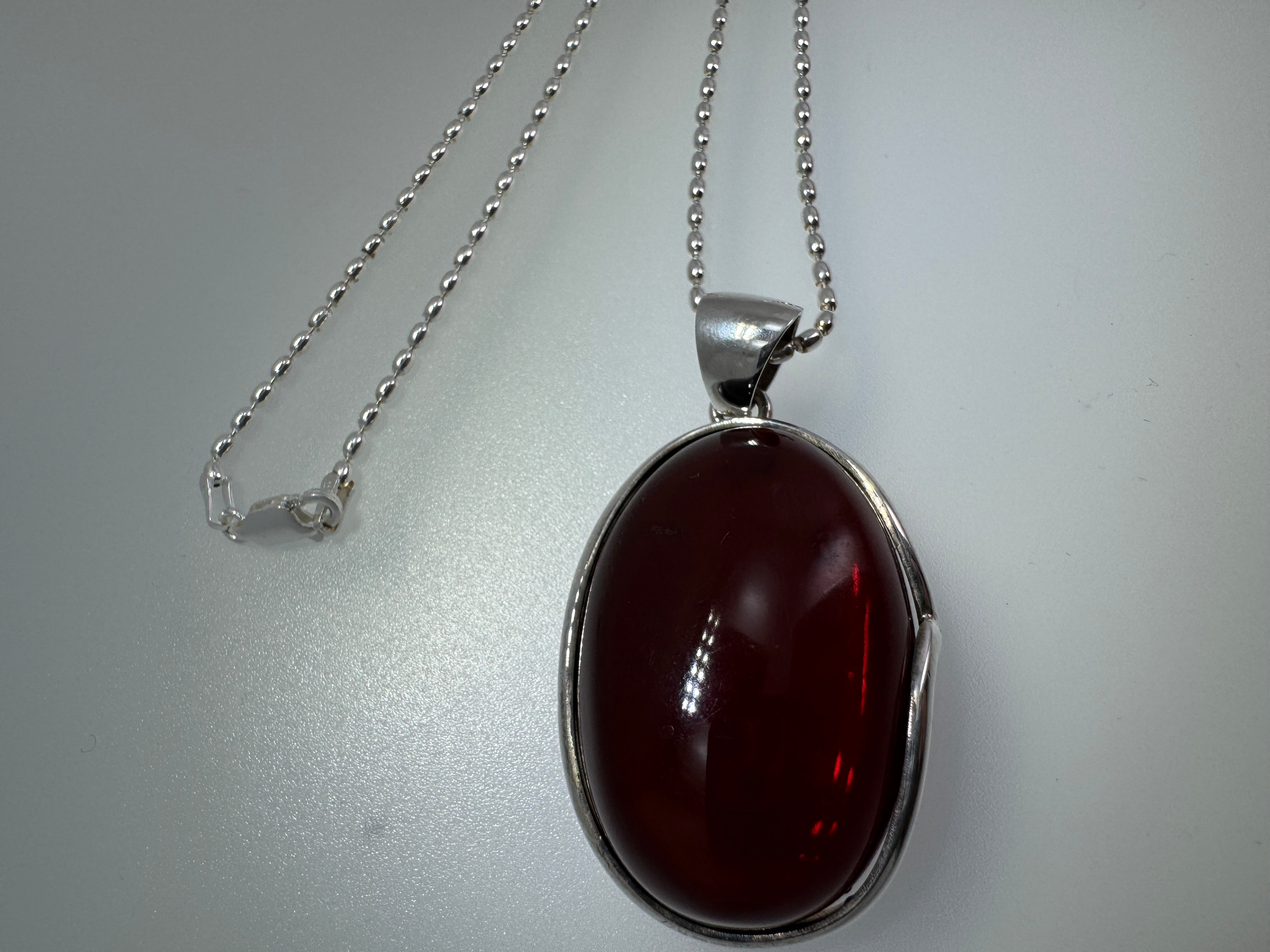One-of-a-Kind Cherry Baltic Amber Pendant | Sterling Silver Bead Chain | Handmade Statement Necklace