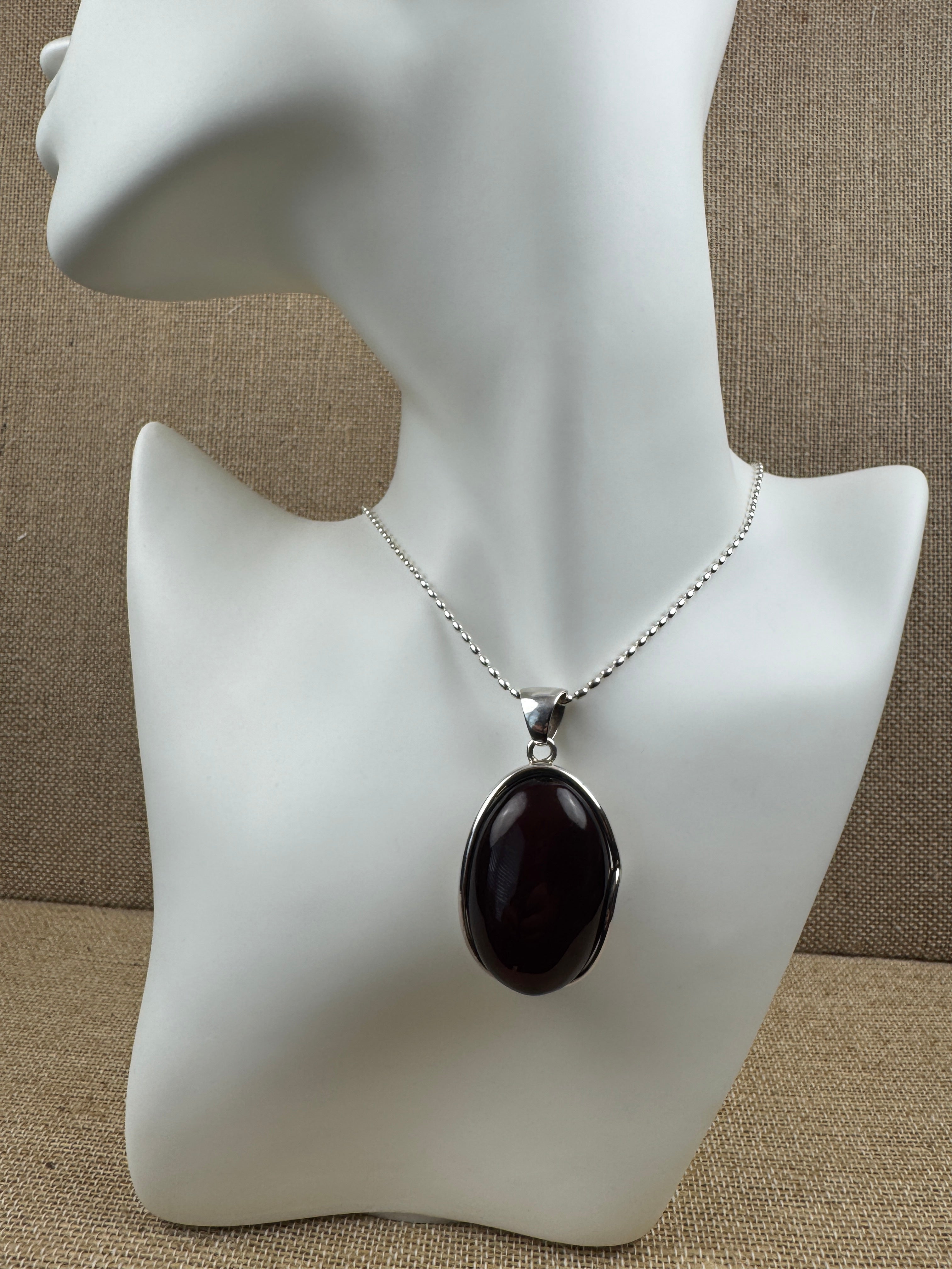 One-of-a-Kind Cherry Baltic Amber Pendant | Sterling Silver Bead Chain | Handmade Statement Necklace