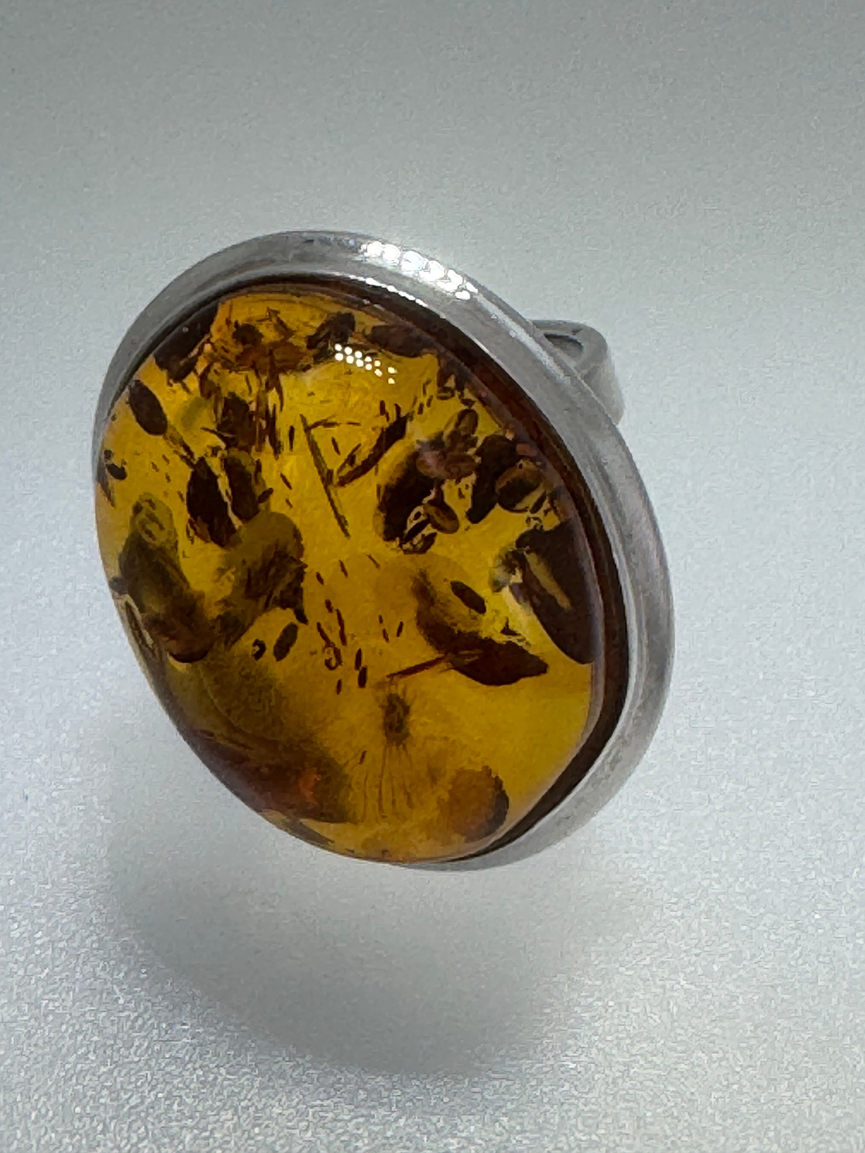 Handmade Oversized Cognac Baltic Amber Sterling Silver Ring Adjustable – 20x30mm Cabochon from Poland