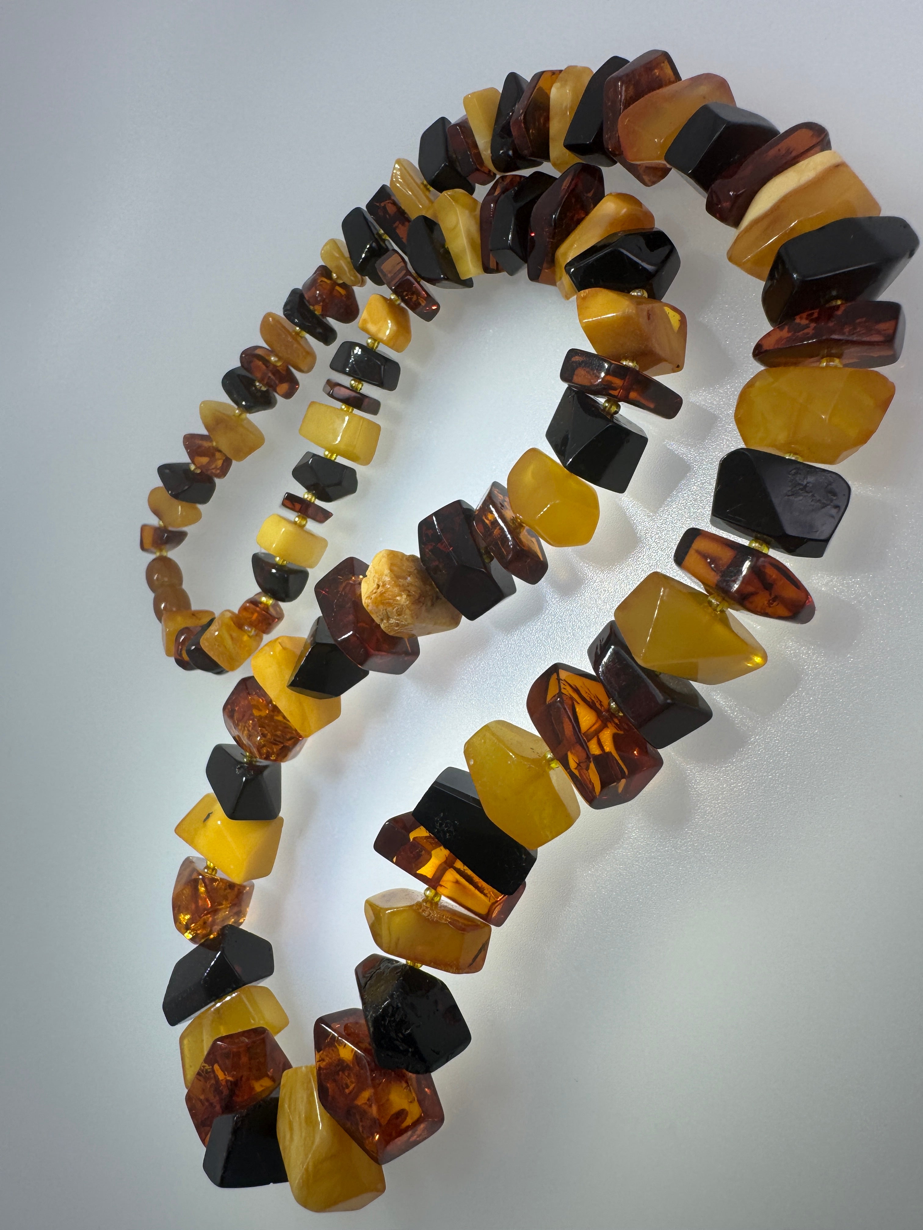 Handmade Baltic Amber Ombre Bead Necklace – Multicolor Graduated Design – 24 Inch Length