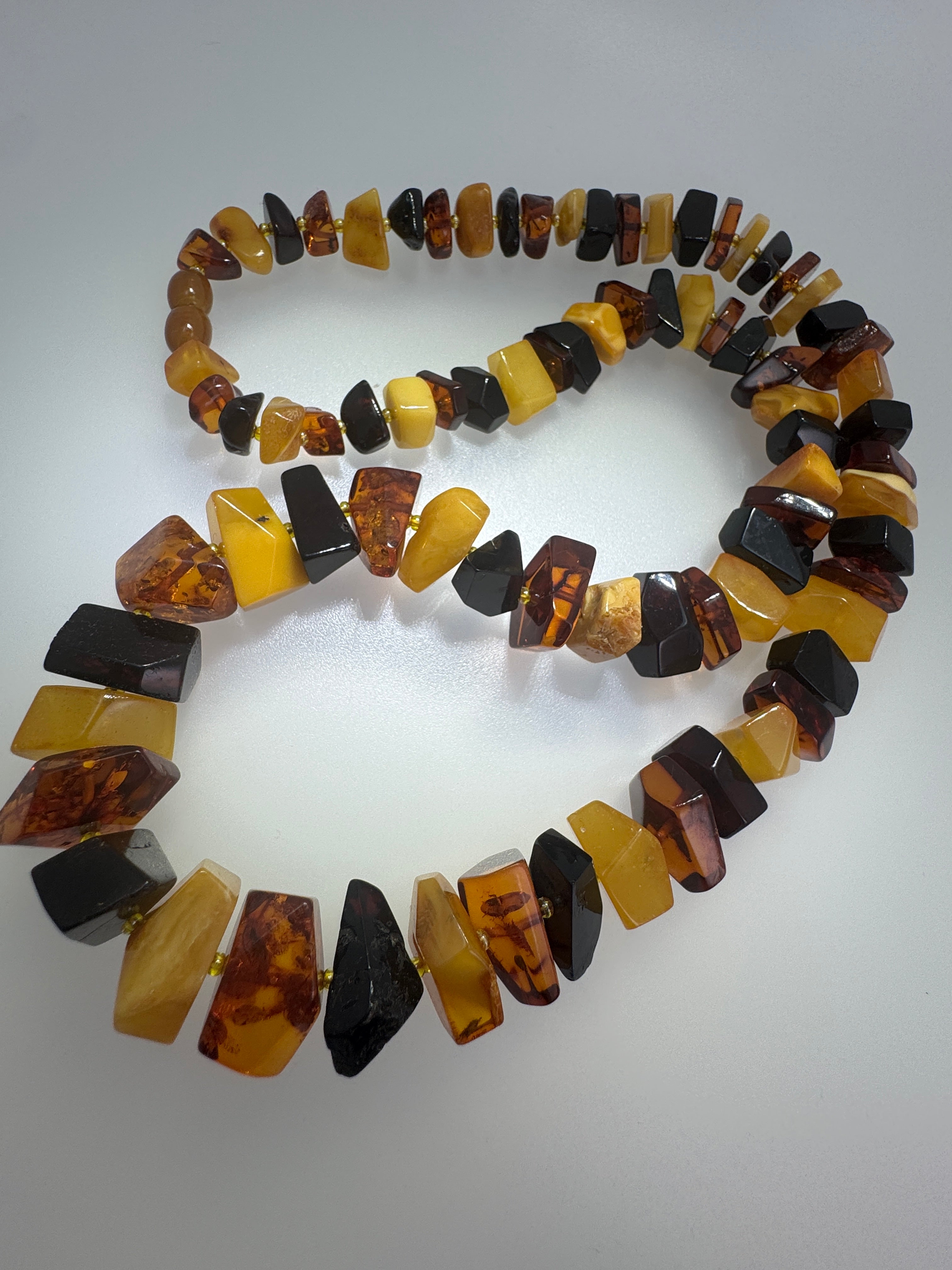 Handmade Baltic Amber Ombre Bead Necklace – Multicolor Graduated Design – 24 Inch Length