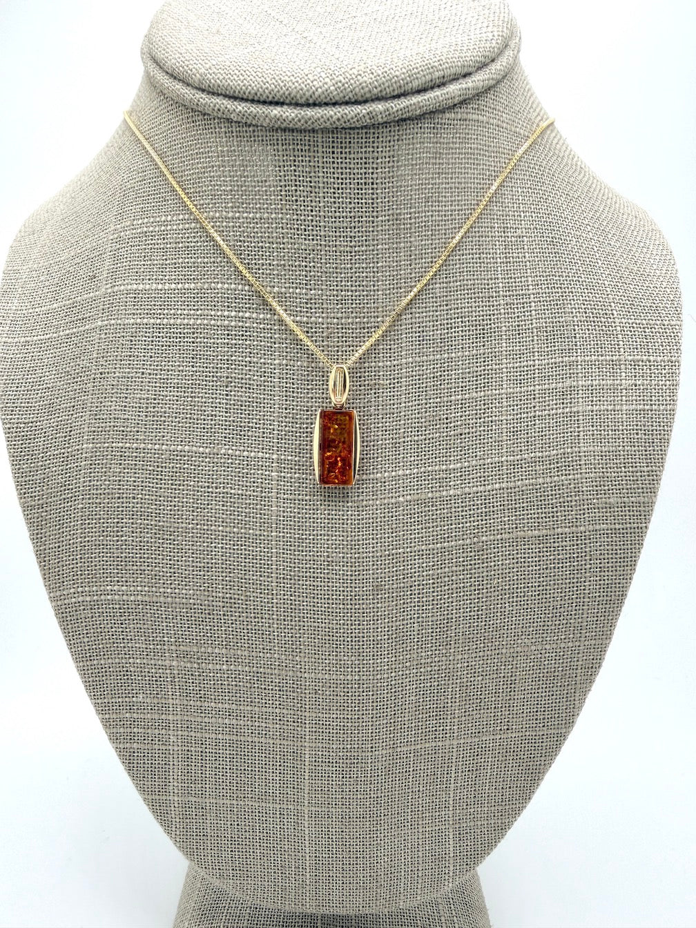 14K Gold & Genuine Cognac Baltic Amber Rectangular Modern Pendant + Earrings Set