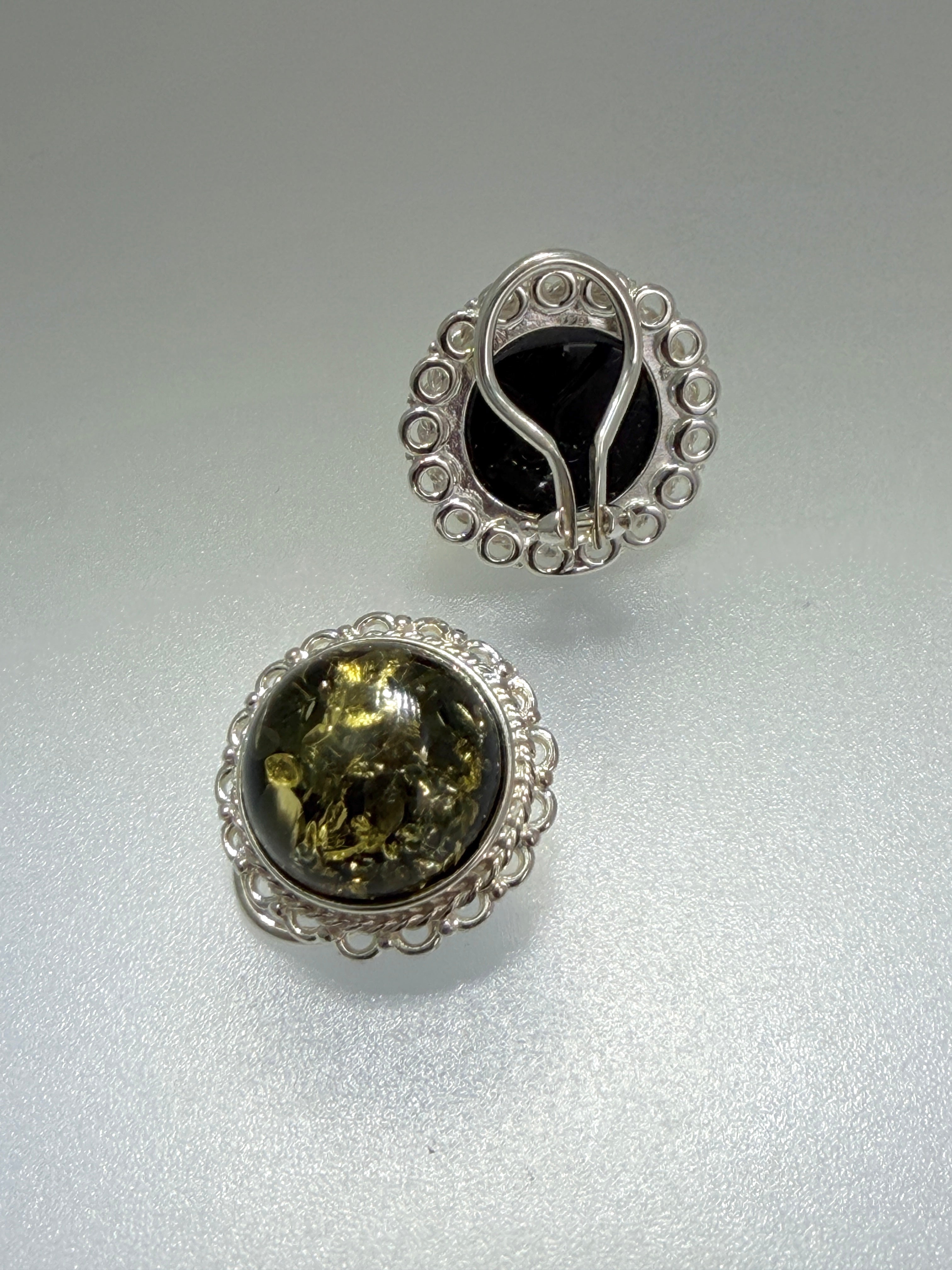 Sterling Silver & Genuine Baltic Amber Clip-On Earrings - Honey, Green or Butterscotch
