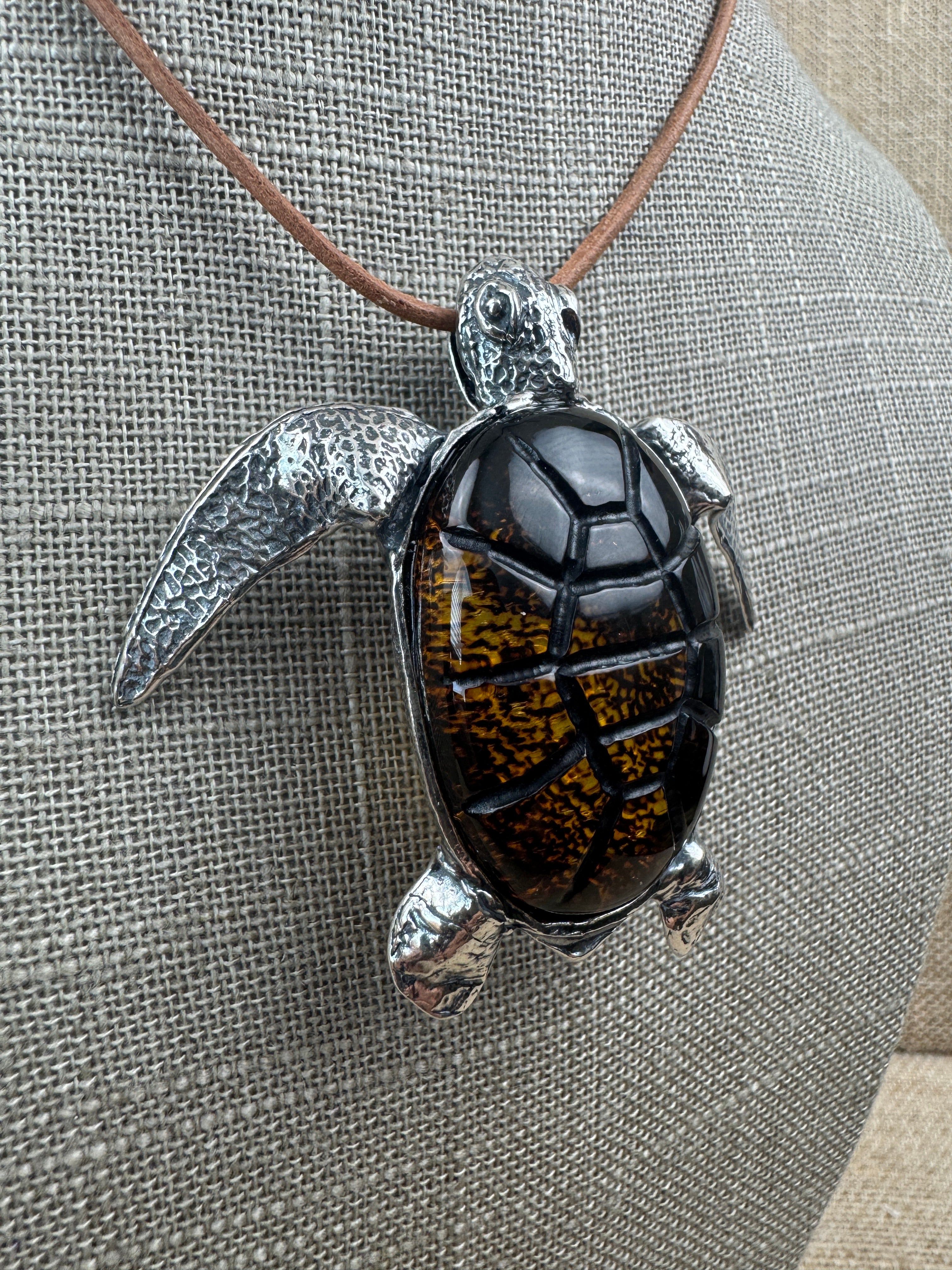 Handmade Sterling Silver Baltic Amber Sea Turtle Pendant Necklace – One-of-a-Kind Artisan Jewelry