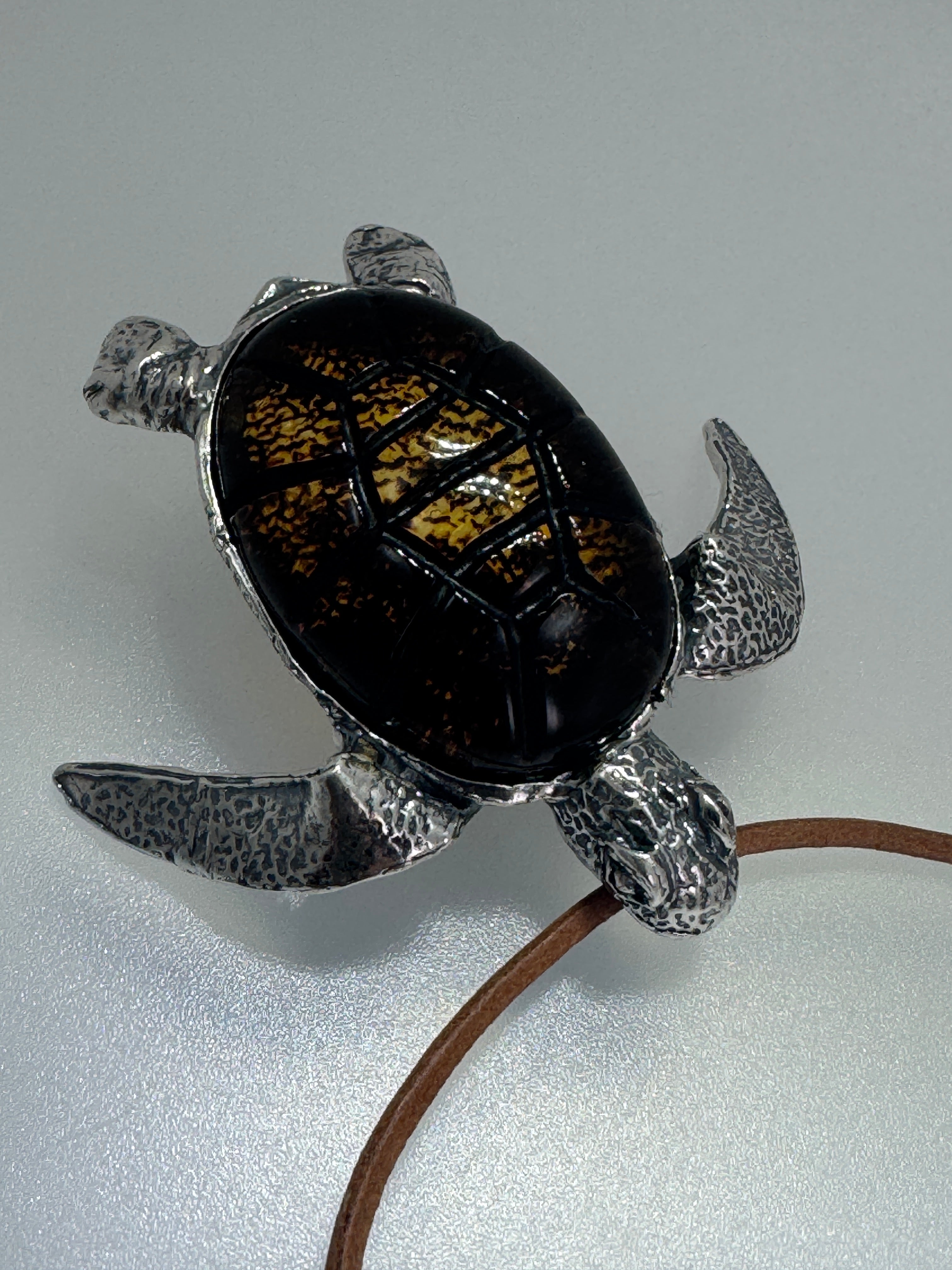 Handmade Sterling Silver Baltic Amber Sea Turtle Pendant Necklace – One-of-a-Kind Artisan Jewelry