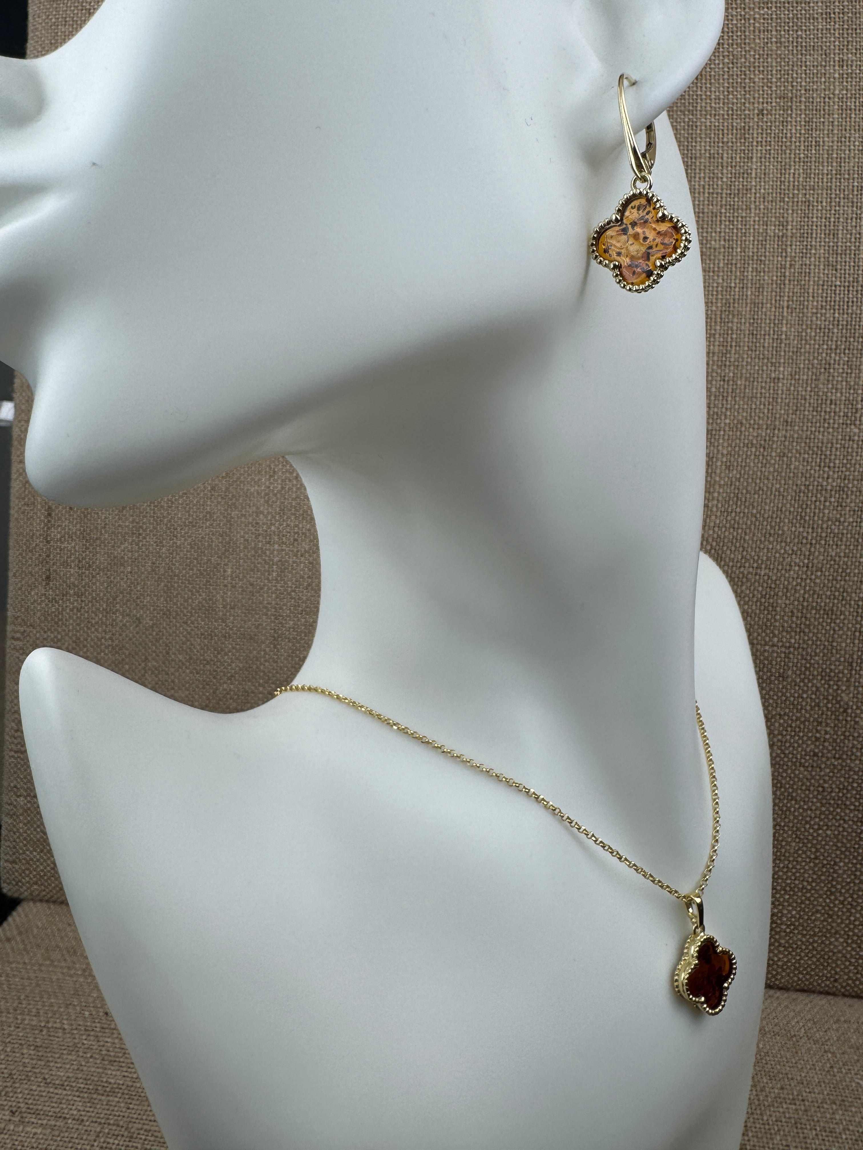 Gold-Plated Sterling Silver Baltic Amber Clover Set