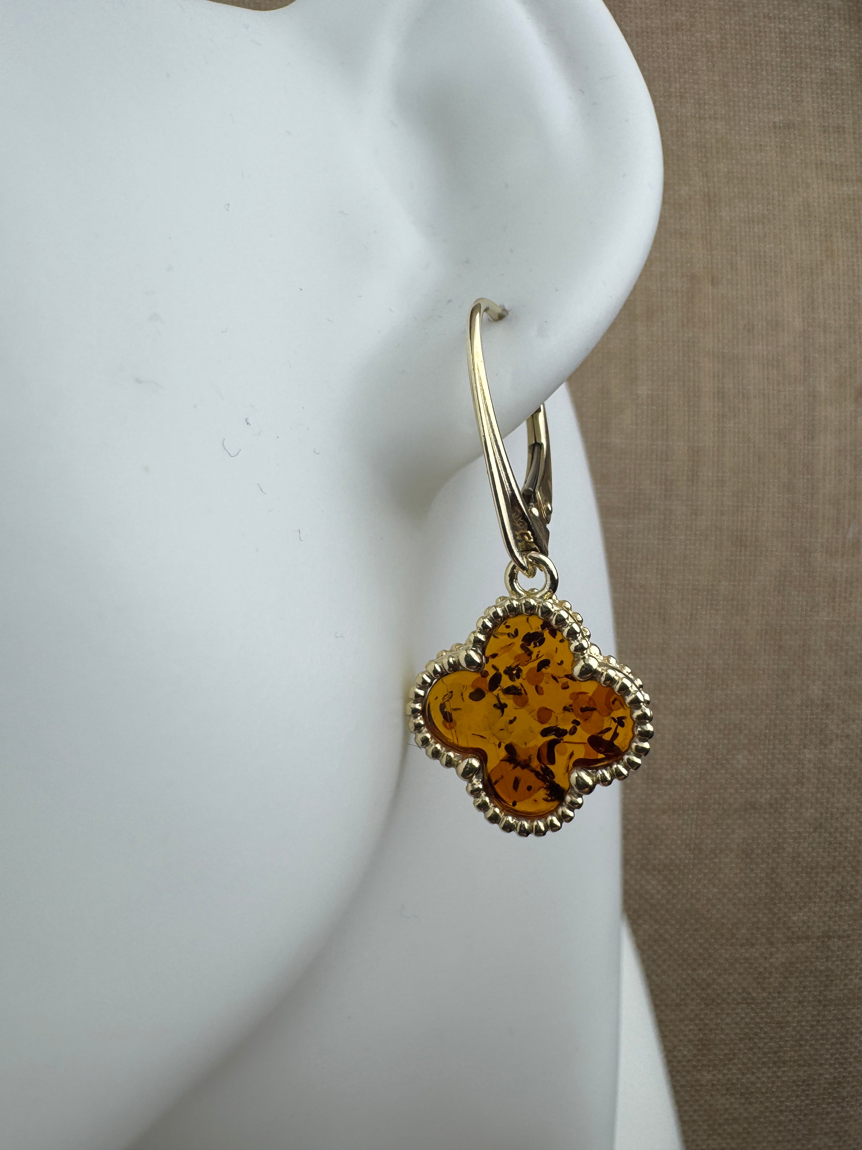 Gold-Plated Sterling Silver Baltic Amber Clover Set