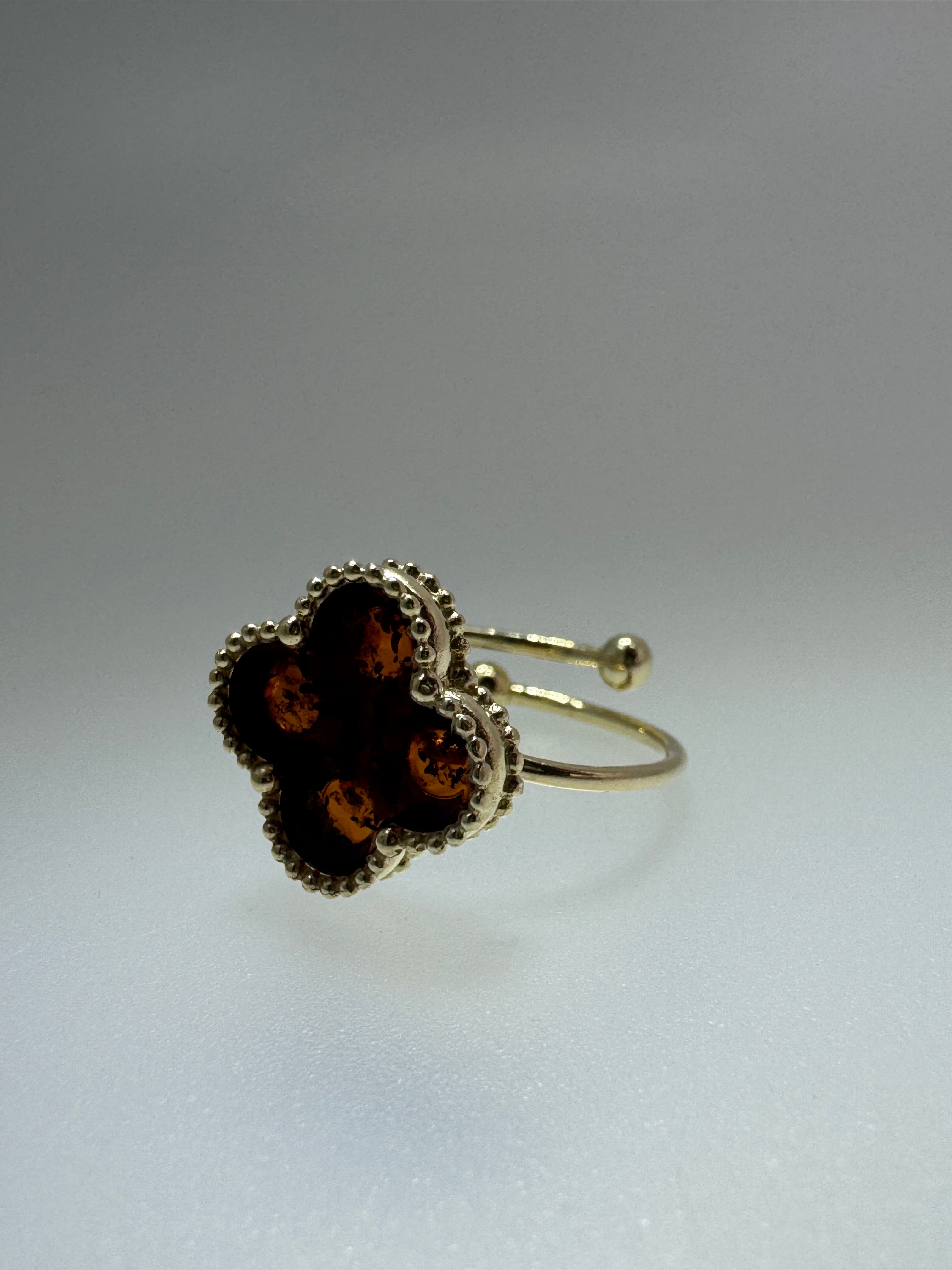 Gold-Plated Sterling Silver Baltic Amber Clover Set