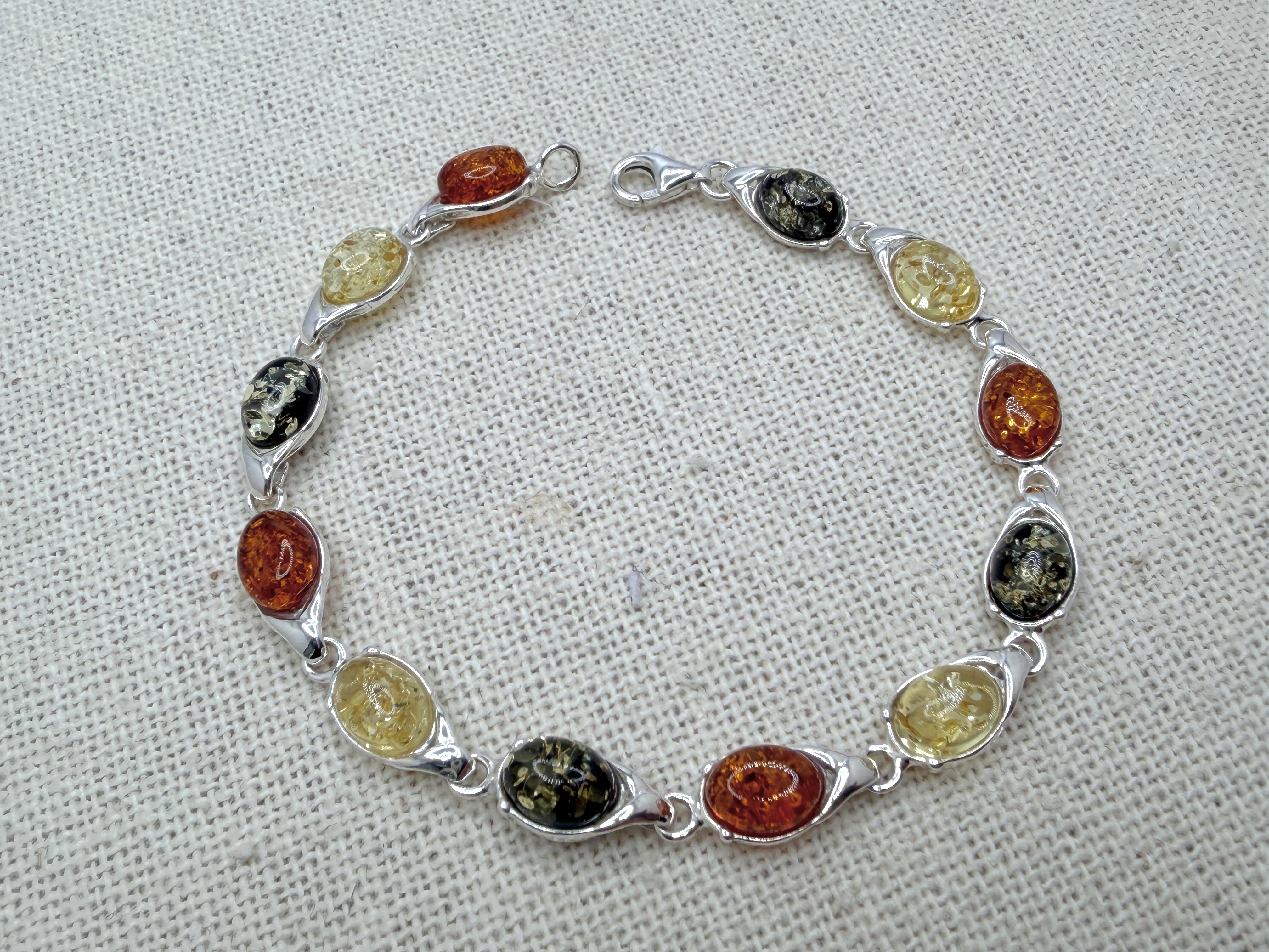 Sterling Silver & Genuine Baltic Amber Link Bracelet