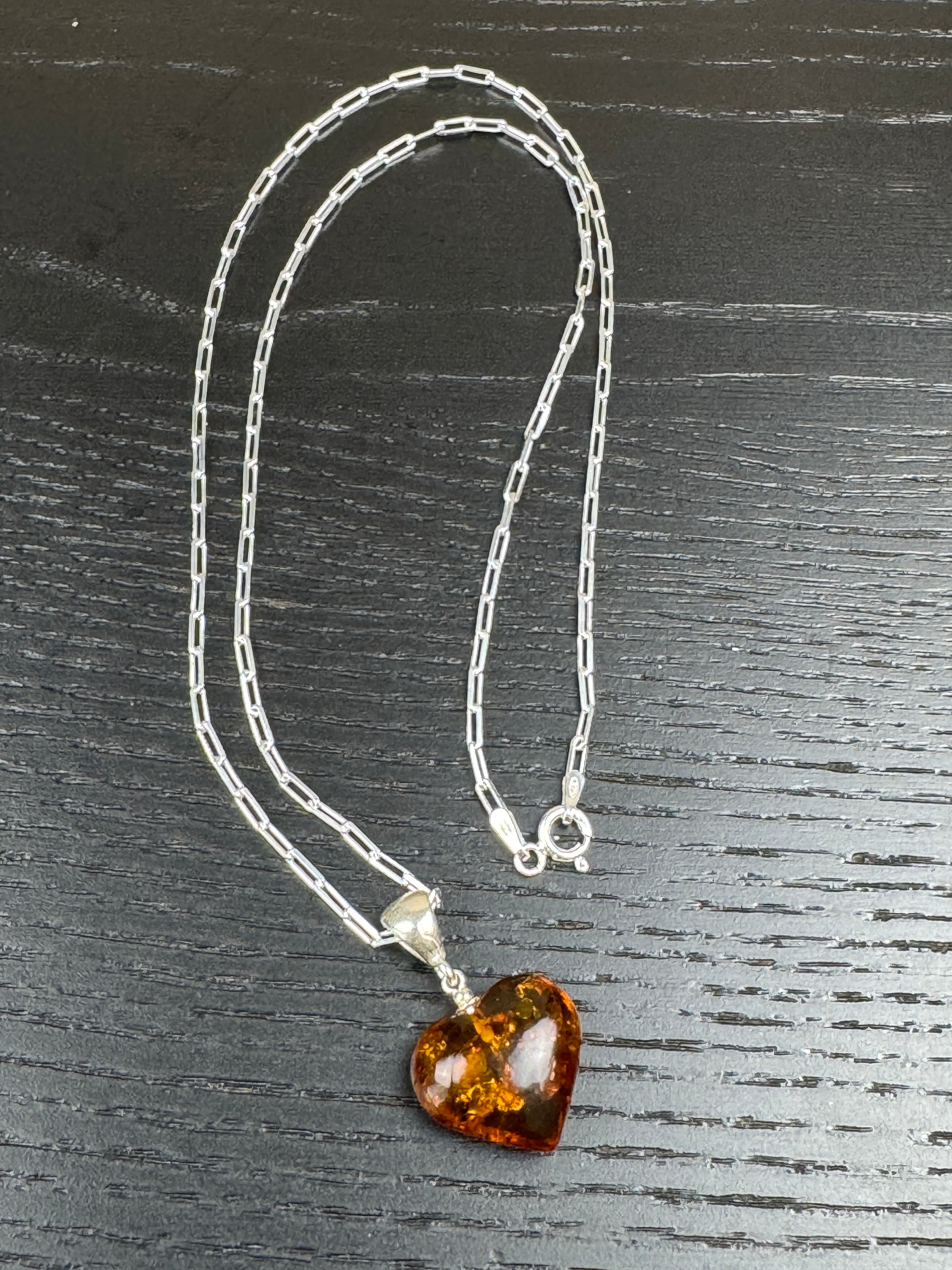 Sterling Silver & Baltic Amber Honey Heart Pendant – A Tiny Treasure Full of Love - Shipped on Chaince of Silver Chain