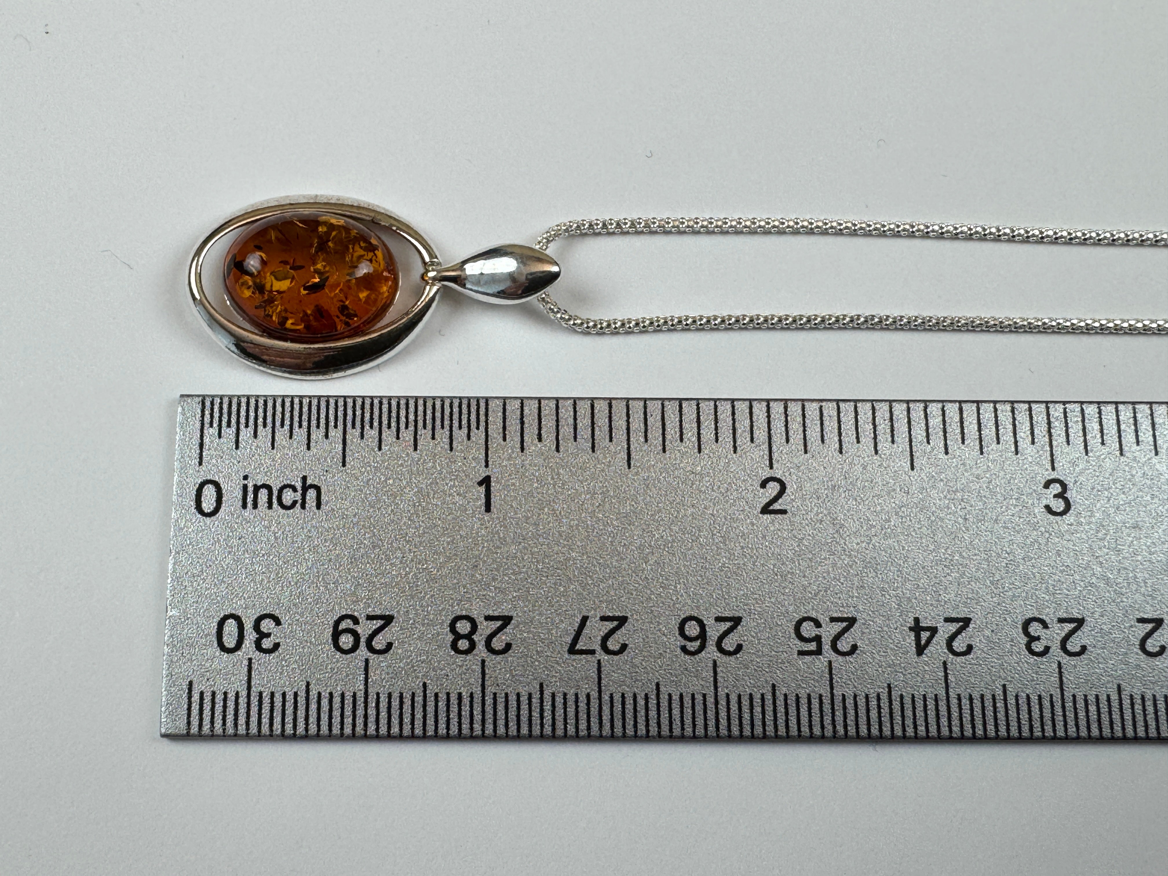 Modern Oval Cognac Amber Pendant Shipped on Choice of Sterling Silver Chain