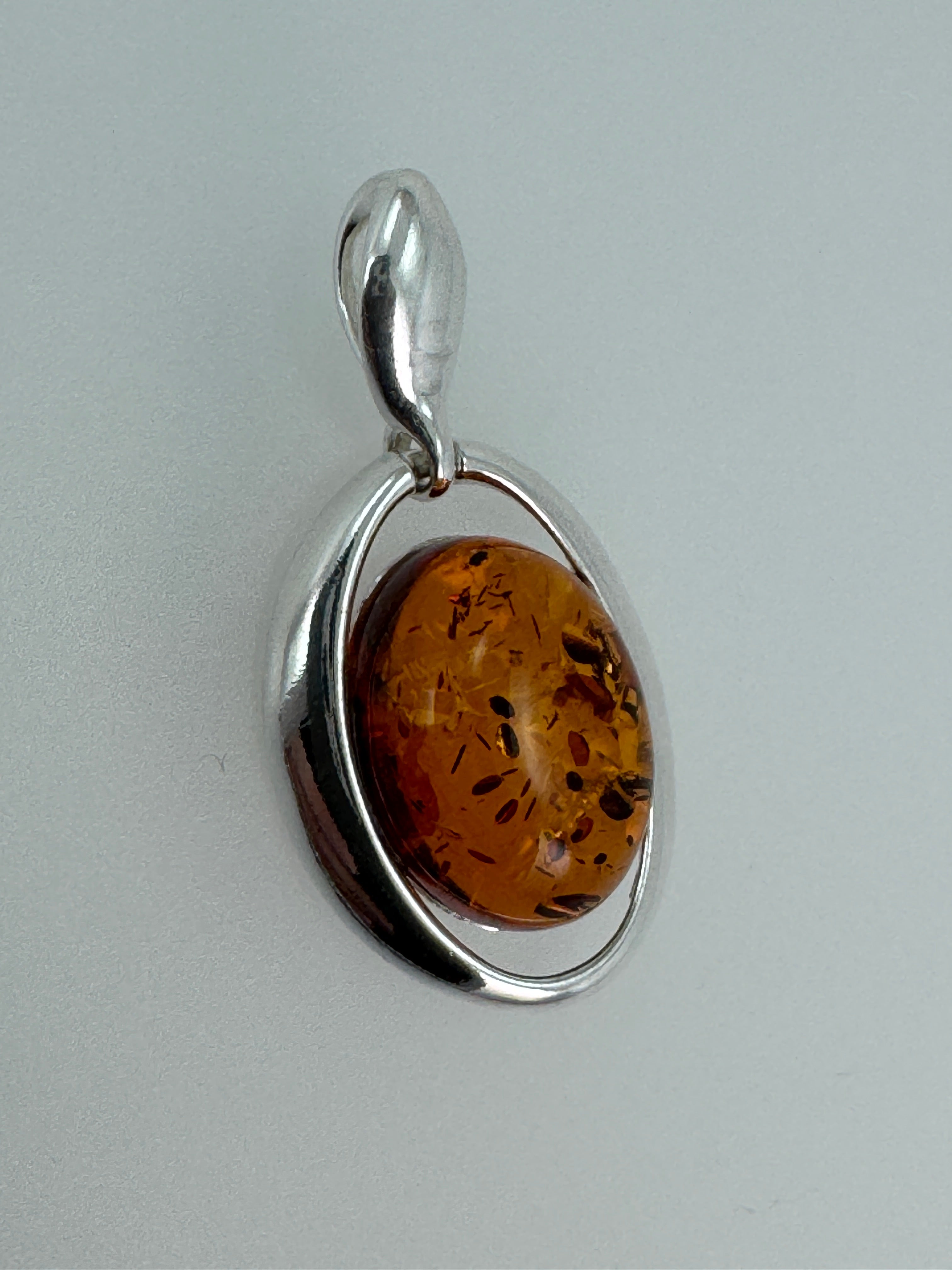 Modern Oval Cognac Amber Pendant Shipped on Choice of Sterling Silver Chain