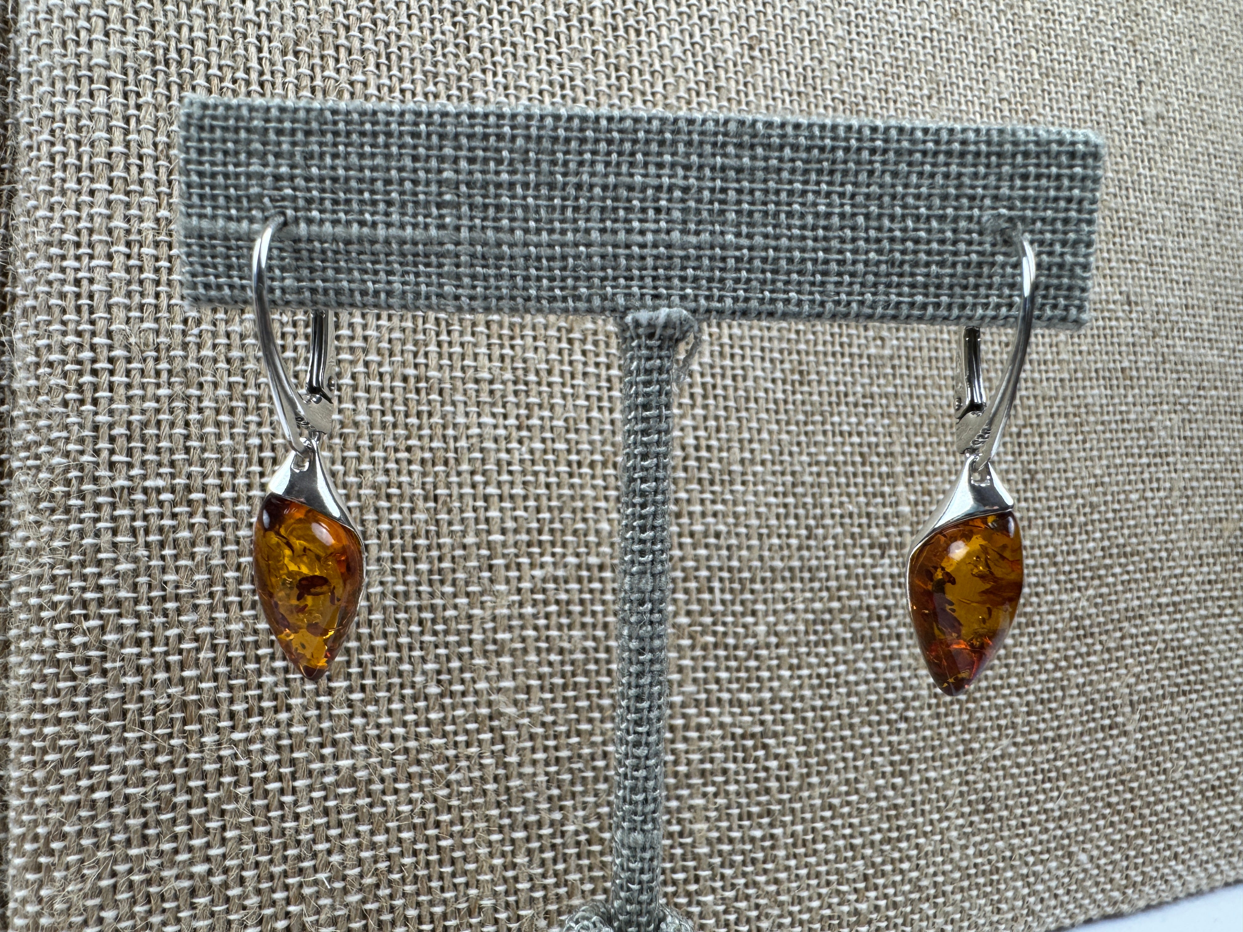 Marquise Baltic Amber Dangle Earrings | Honey Cognac Sterling Silver Lever Backs Handmade in Poland