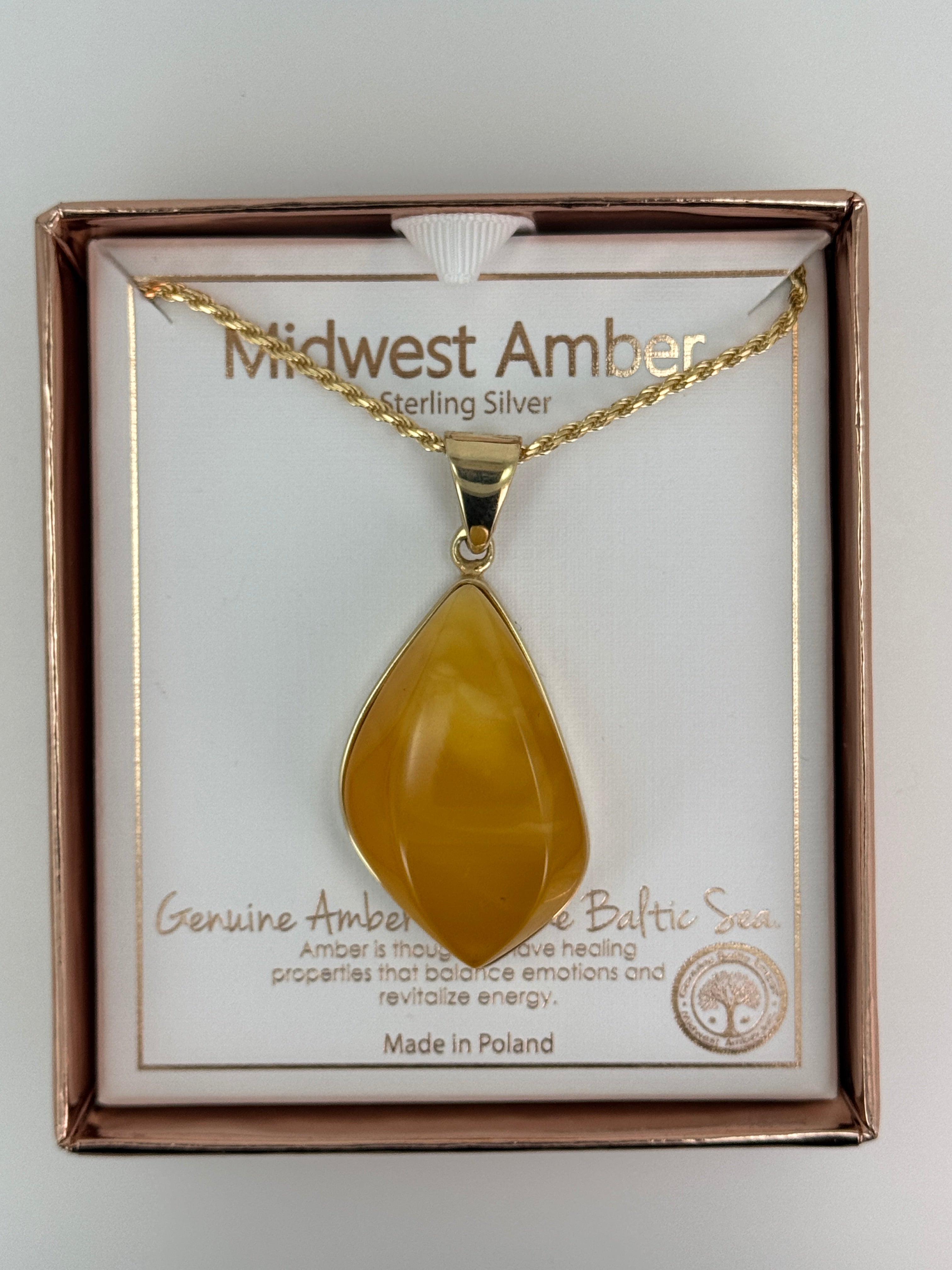 Golden Glow of the Earth | One-of-a-Kind Butterscotch Amber Pendant set in Gold Platted Sterling Silver