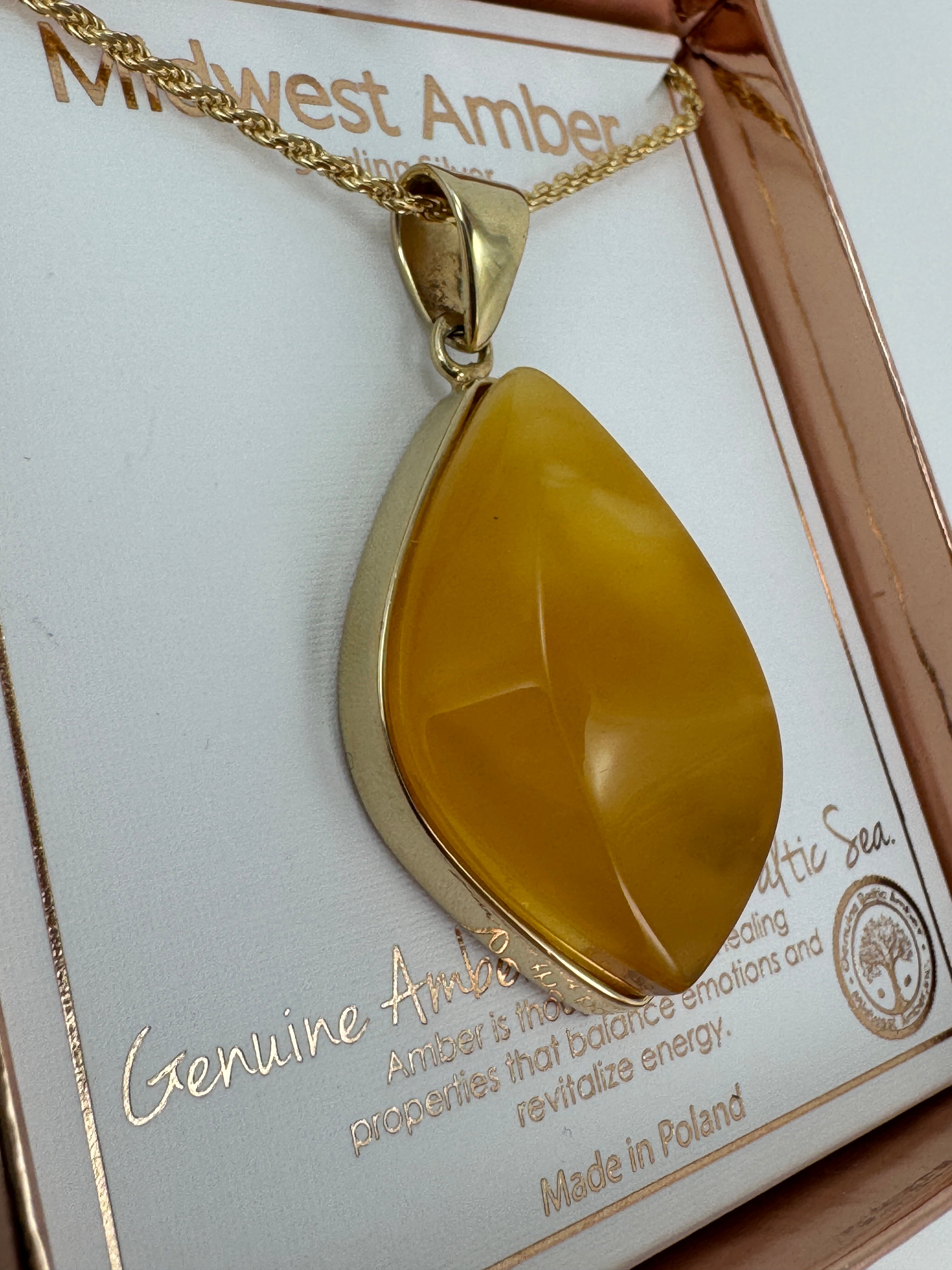 Golden Glow of the Earth | One-of-a-Kind Butterscotch Amber Pendant set in Gold Platted Sterling Silver