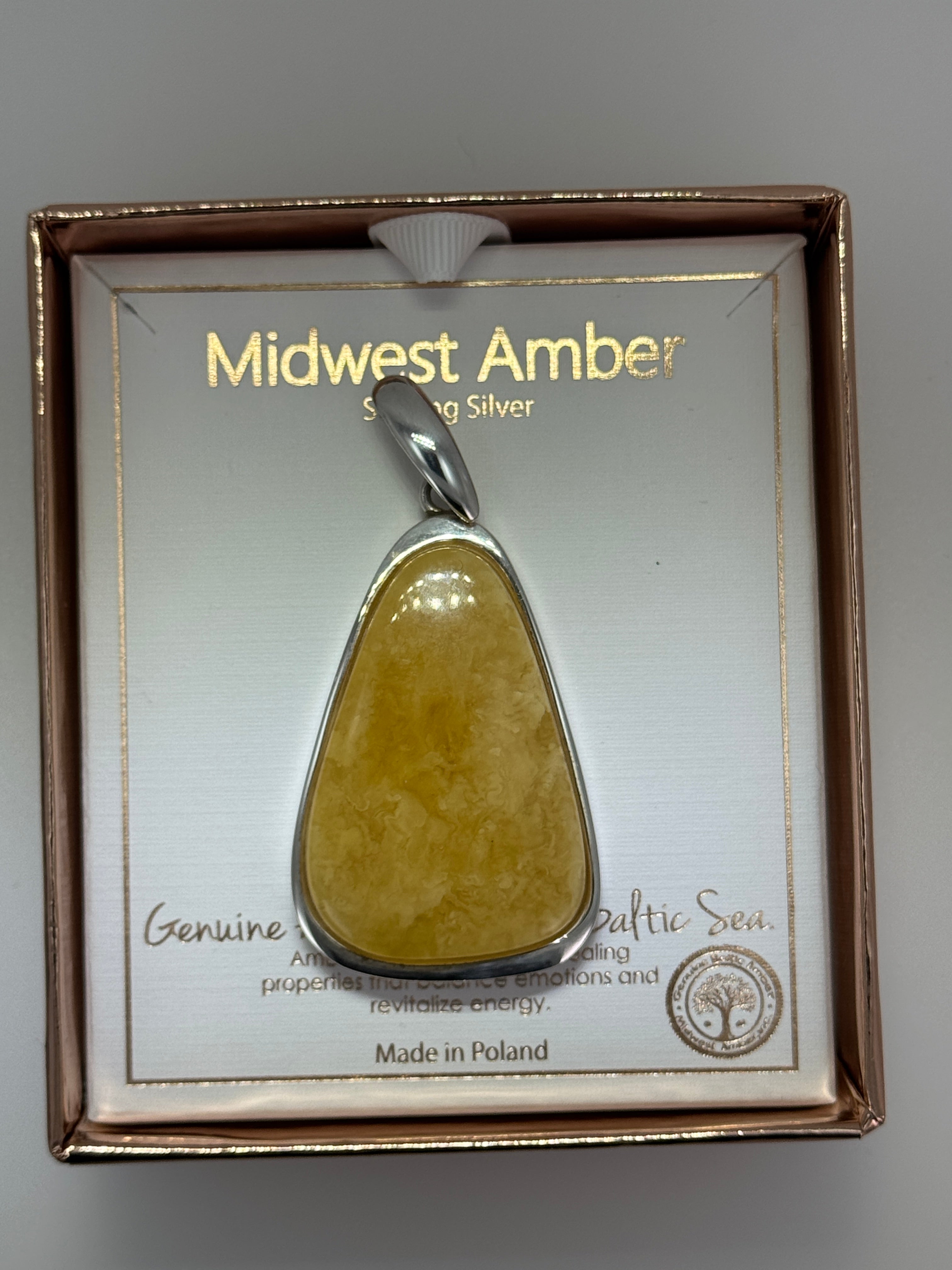 One-of-a-Kind Butterscotch Amber Pendant – Sterling Silver & Beaded Chain