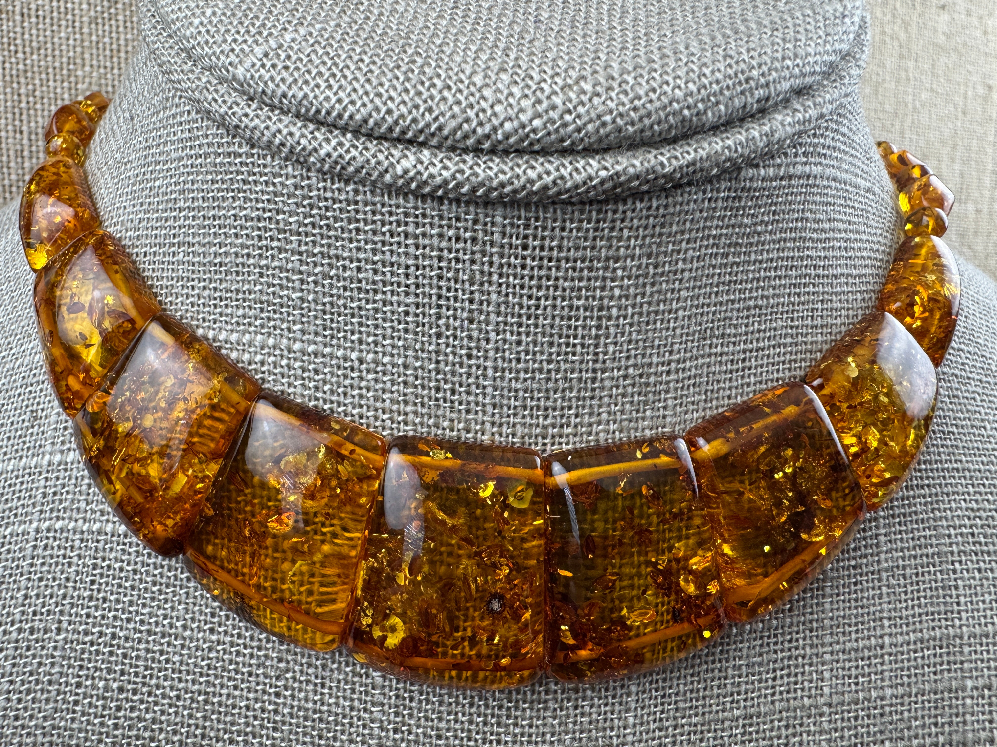 Honey Cognac Baltic Amber Bib Necklace – Genuine Graduated Beads, Handmade in Lithuania
