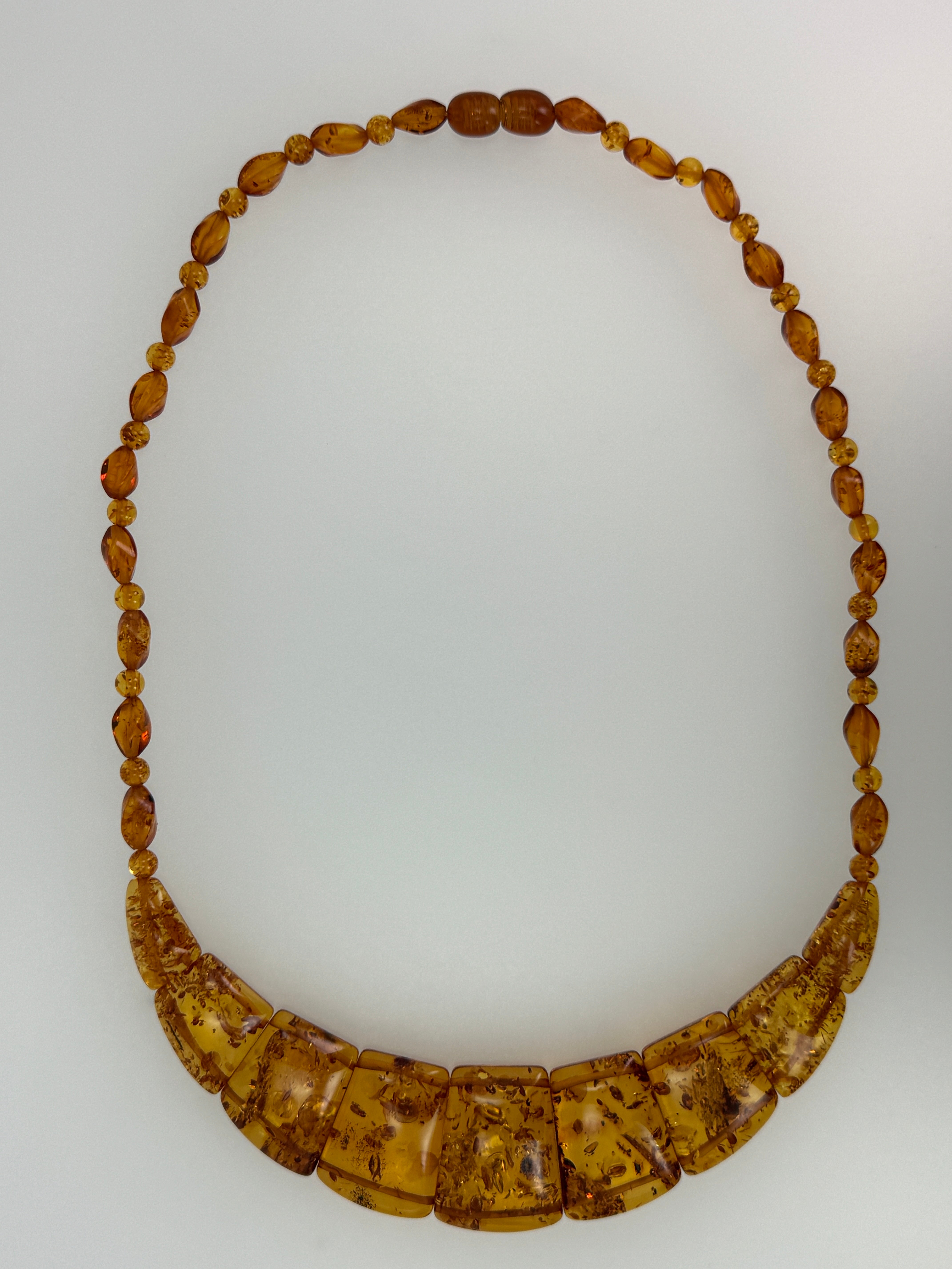 Honey Cognac Baltic Amber Bib Necklace – Genuine Graduated Beads, Handmade in Lithuania
