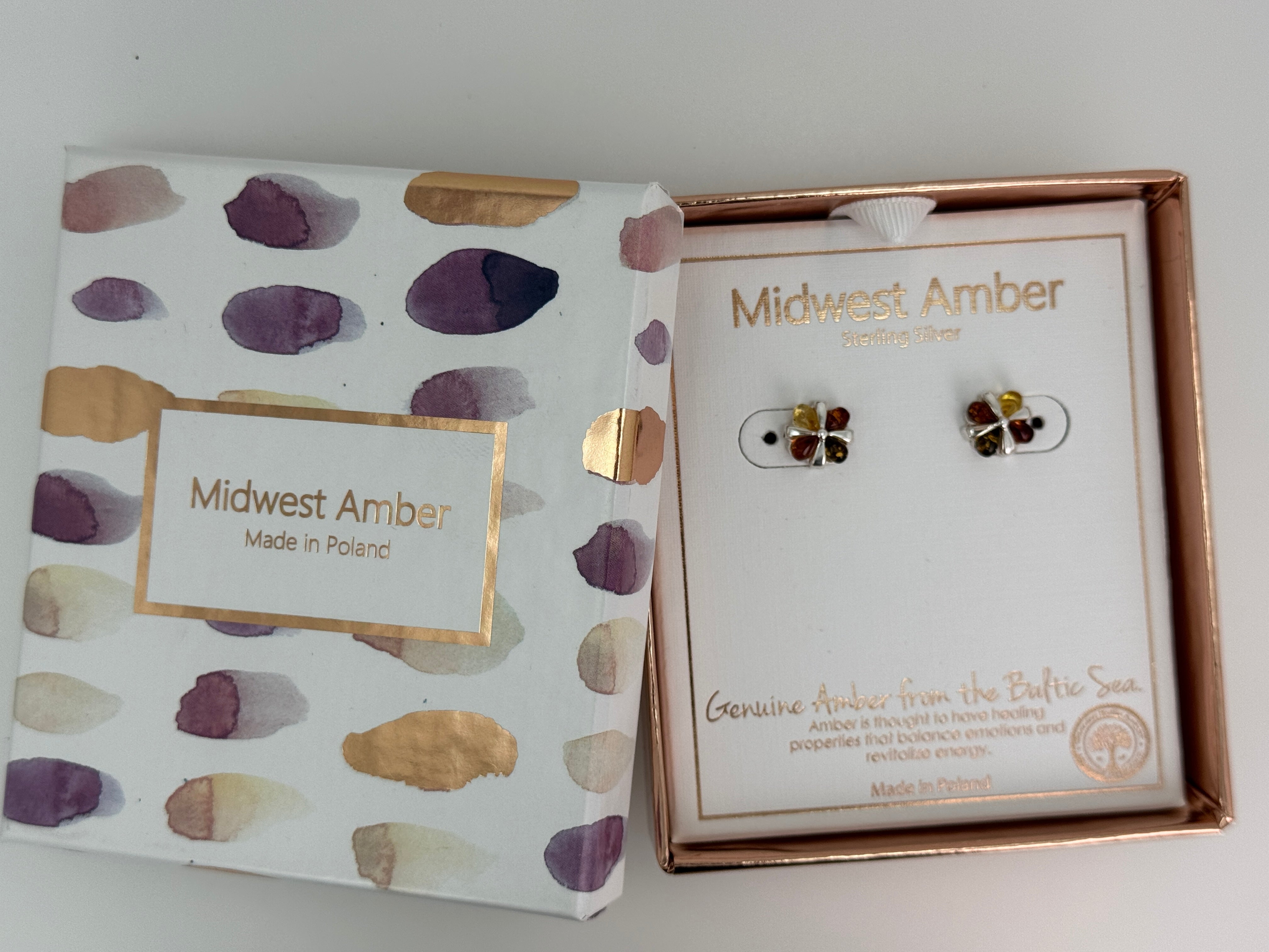 Sterling Silver Amber Trio Studs – Honey, Cognac & Lemon Amber Post Earrings (10mm) - Lightweight Everyday Post Earrings in Silver