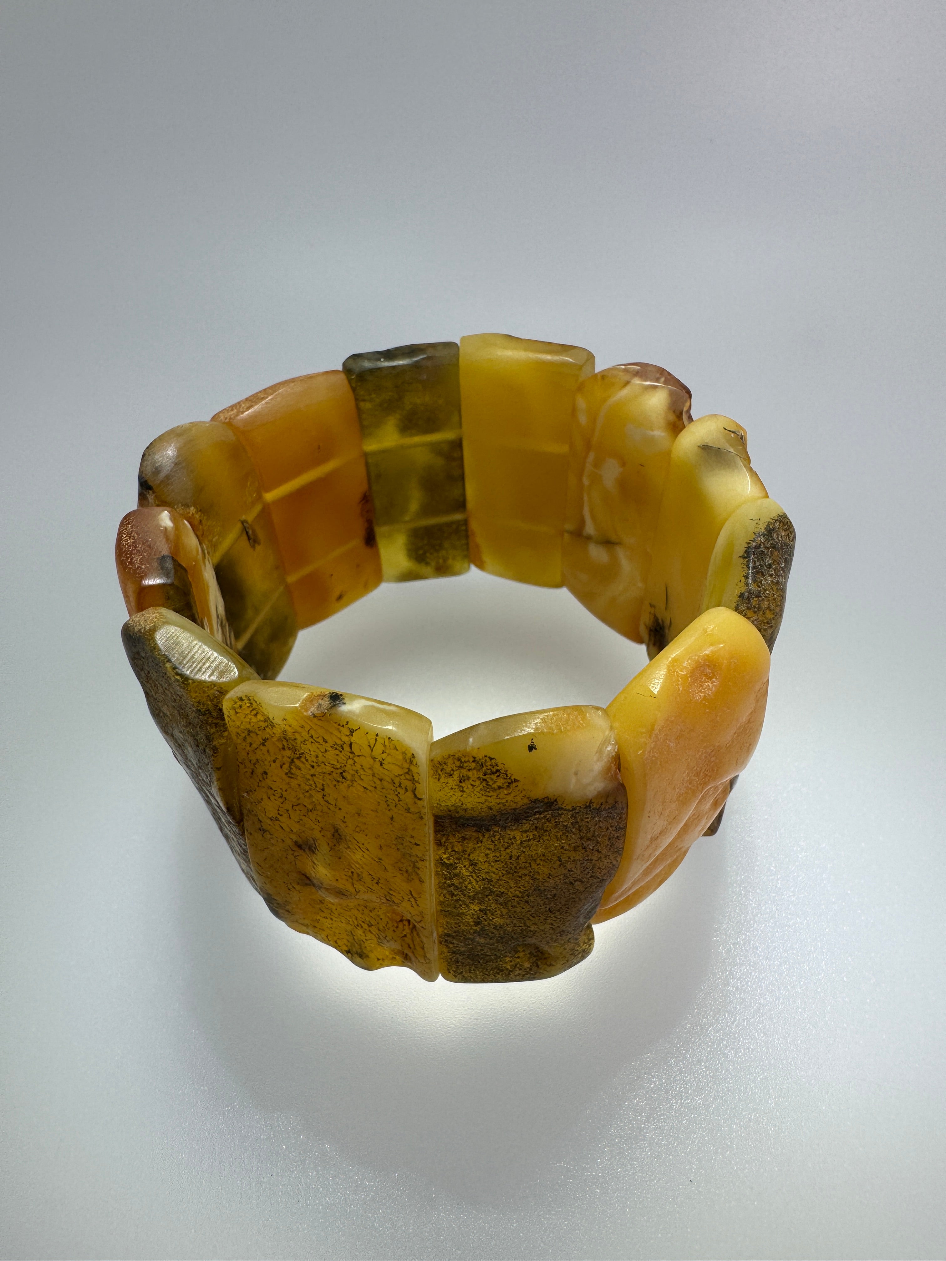 Raw Butterscotch Baltic Amber Stretch Bracelet – Unpolished Oversized Stones - Organic Jewelry