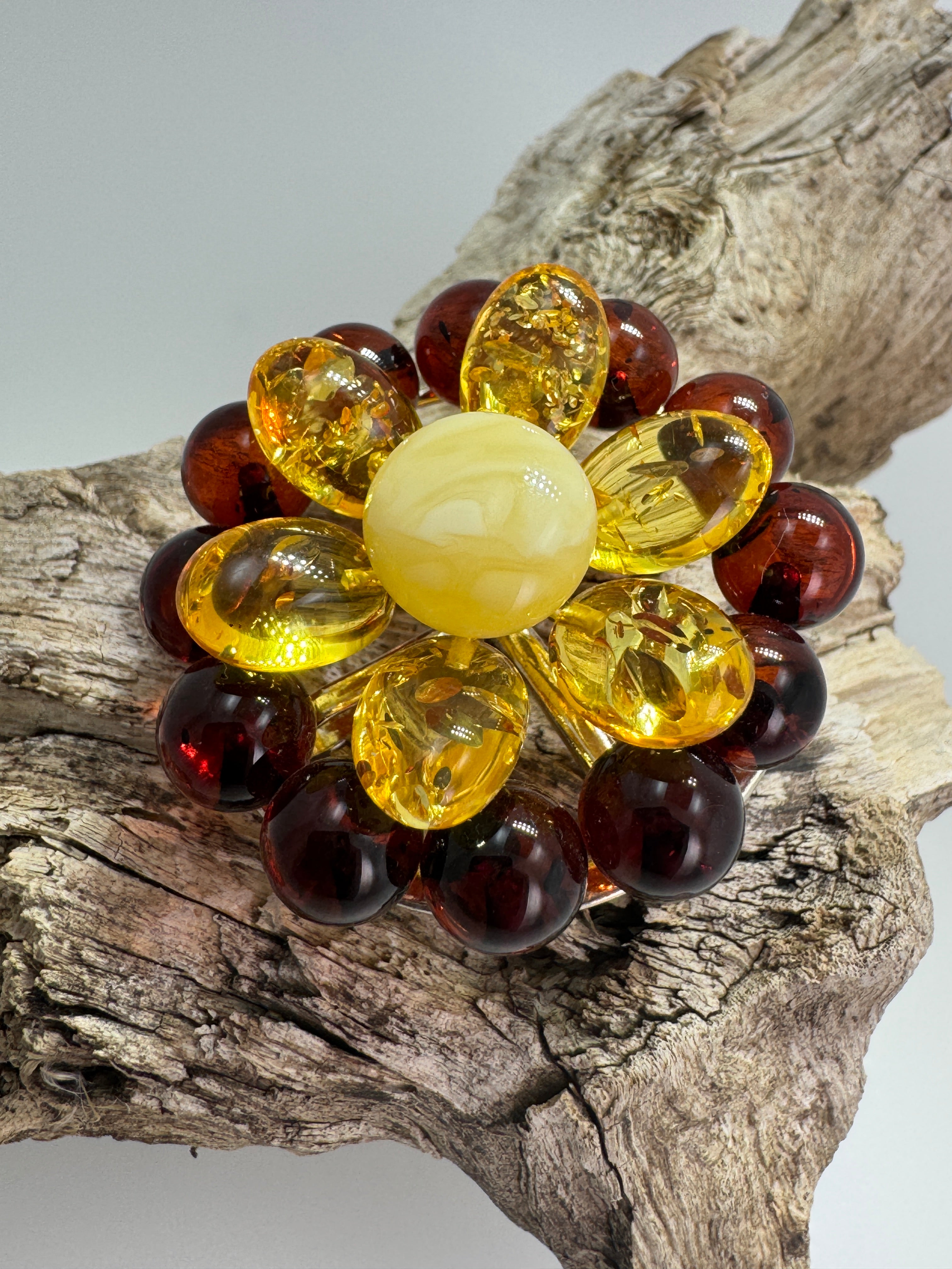 One-of-a-Kind Baltic Amber Beaded Pendant & Brooch – Multi-Tone Beauty - Shipped on Silver Chain